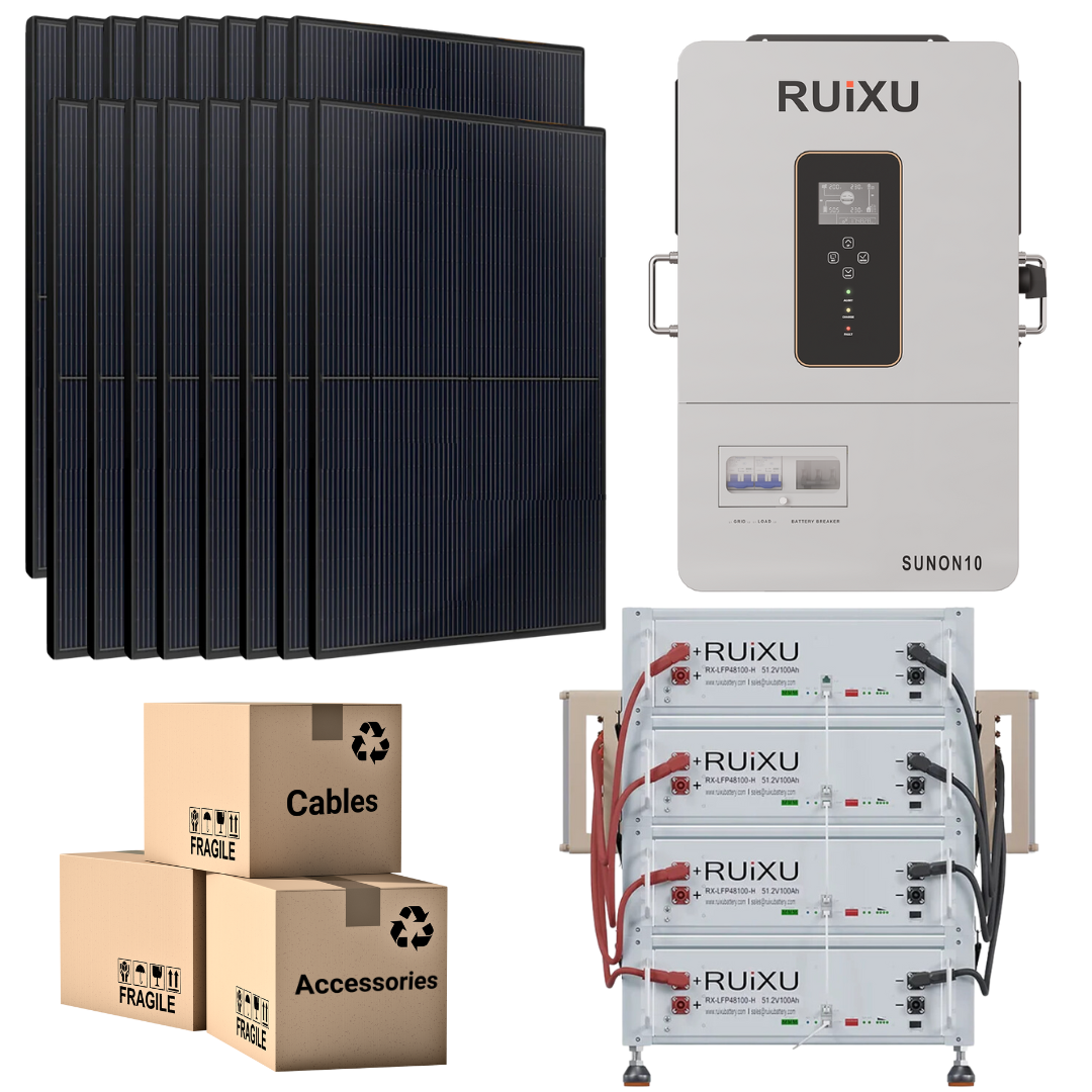 48V Solar Power Kit with 10.24kWh/20.48kWh Battery Bank, 10kW 120V/240V Hybrid Inverter & 410W Solar Panels - Complete Off-Grid Home Backup System for Emergency Power & RV Living
