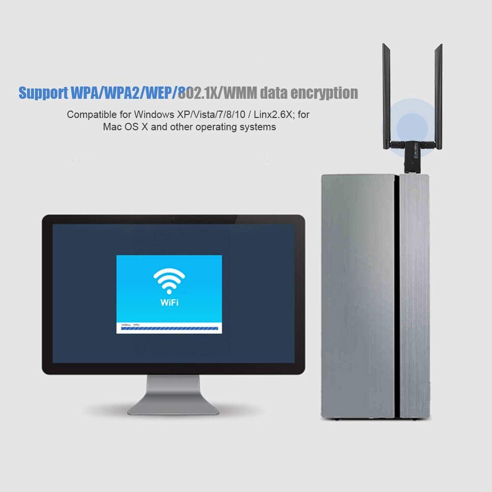 Cuifati Dual Band USB WiFi Adapter - 1200Mbps Wireless Network Card with 2.4GHz/5GHz RTL8812AU Chipset, High Gain Antenna for PC Laptop Desktop - Perfect for Gaming, Streaming & Home Office Connectivity