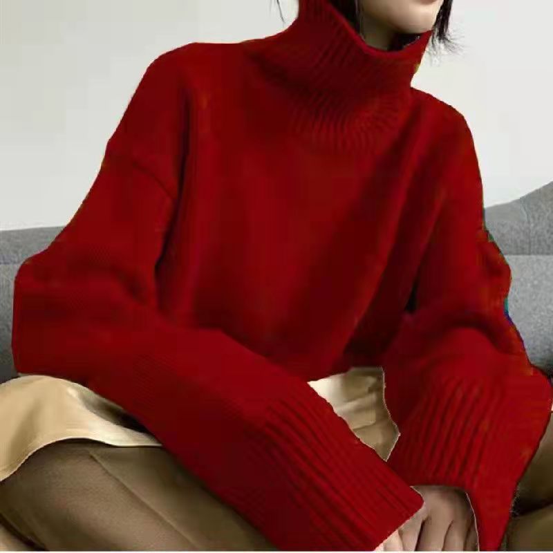 Women's Autumn Turtleneck Loose Knit Sweater - Cozy Oversized Pullover for Casual Wear | Perfect for Fall Outfits, Work from Home & Weekend Relaxation