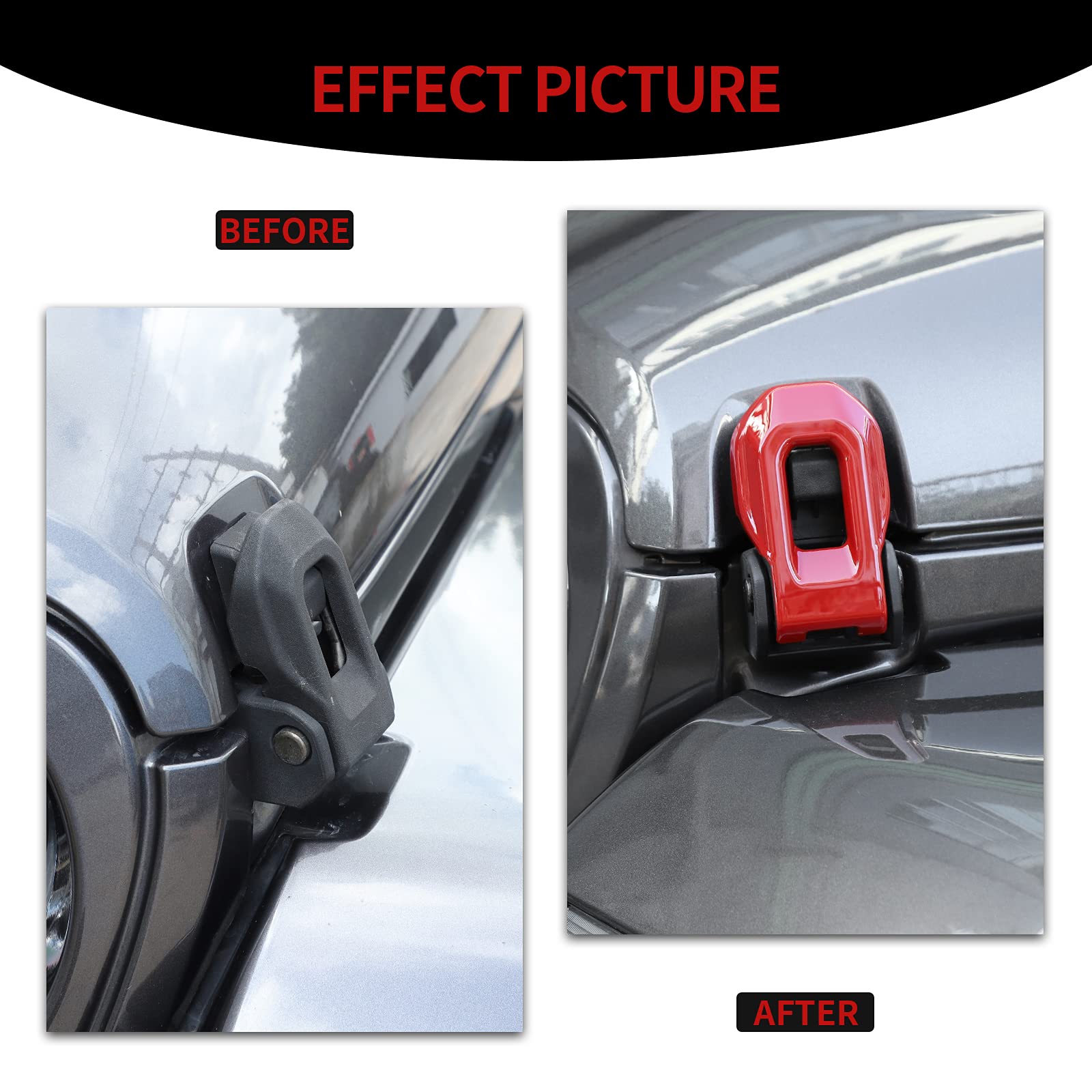 Jeep Hood Lock Latches & Catch Brackets Cover - Red External Accessories for 2018-2021 Wrangler JL/JLU & 2020-2021 Gladiator JT - Durable Protection & Stylish Upgrade for Off-Road Adventures