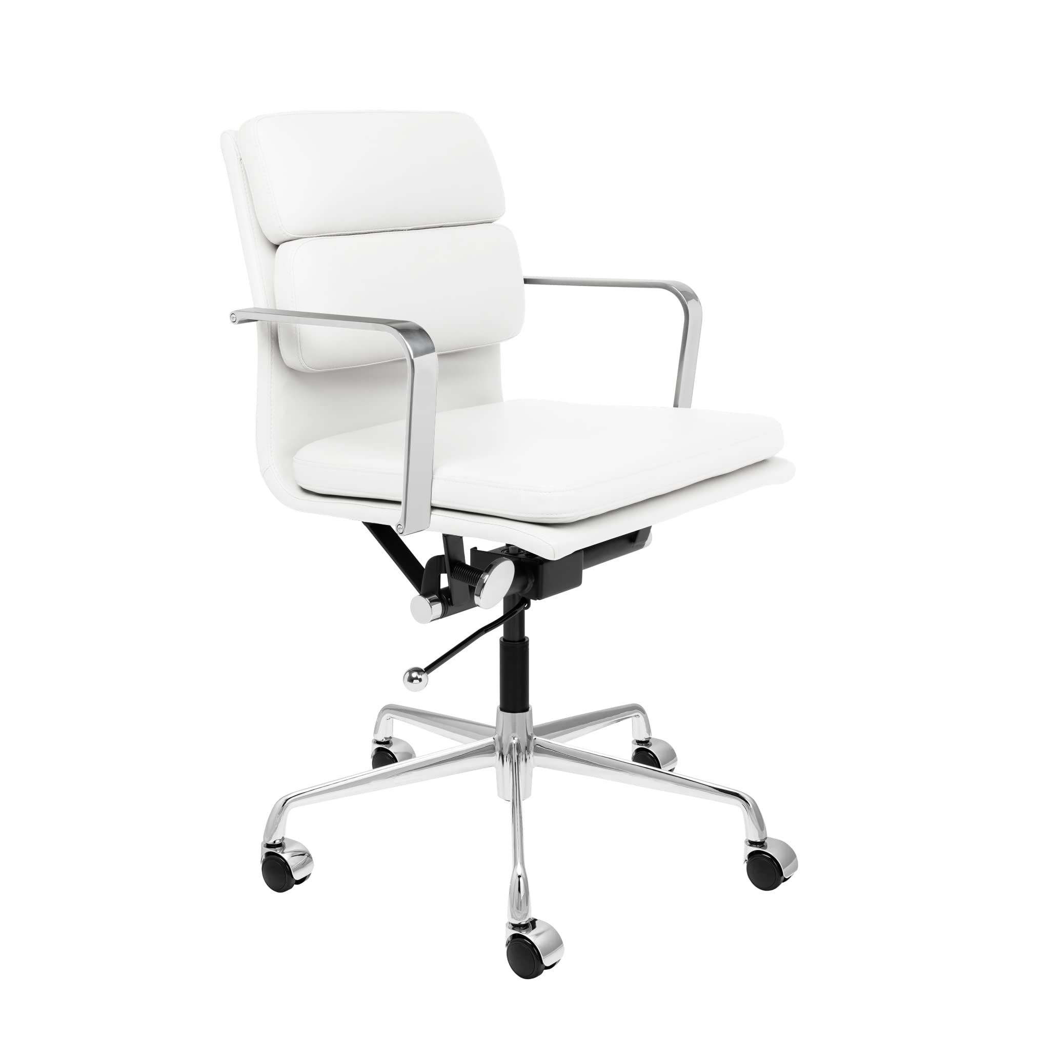 Laura Davidson SOHO II Padded Office Chair - Mid Back Ergonomic Desk Chair with Armrests, Swivel Base & Cushioned Seat - Faux Leather Executive Chair in White - Perfect for Home Office, Computer Work & Conference Rooms