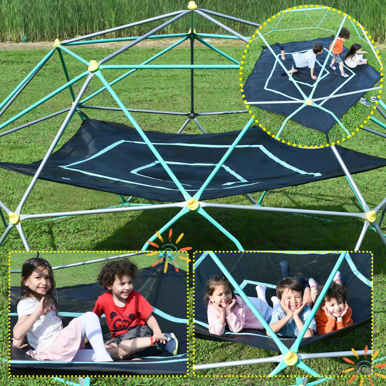 13ft Outdoor Climbing Dome with UV-Resistant Steel Frame & Canopy - 1000 lbs Weight Capacity - Geometric Jungle Gym for Backyard, Garden & Playground - Perfect for Kids Outdoor Play, Fitness Training & Adventure Activities