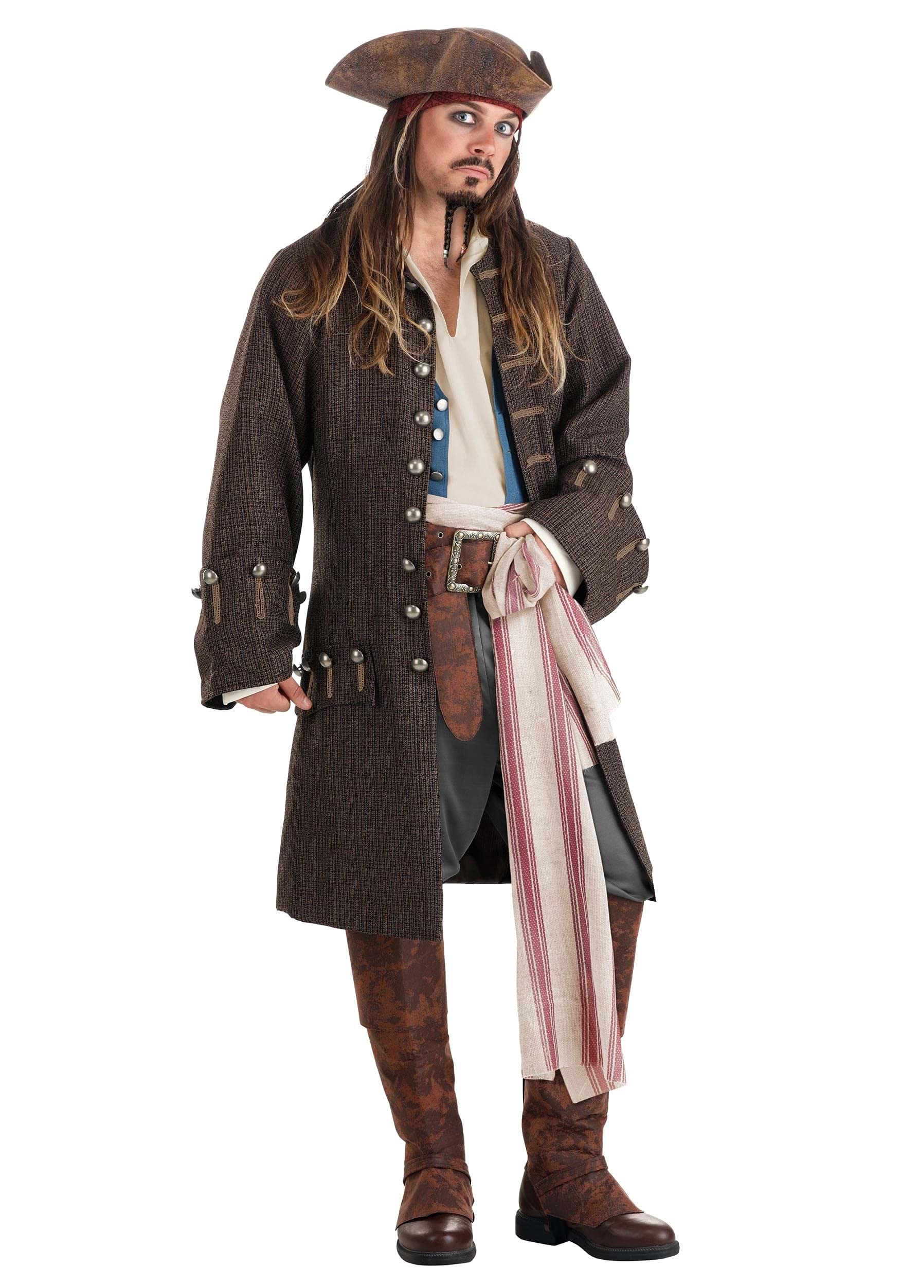 Men's Captain Jack Sparrow Costume - Disney Pirates of The Caribbean Halloween Cosplay Outfit for Adults | Perfect for Halloween Parties, Cosplay Events & Themed Dress-Up