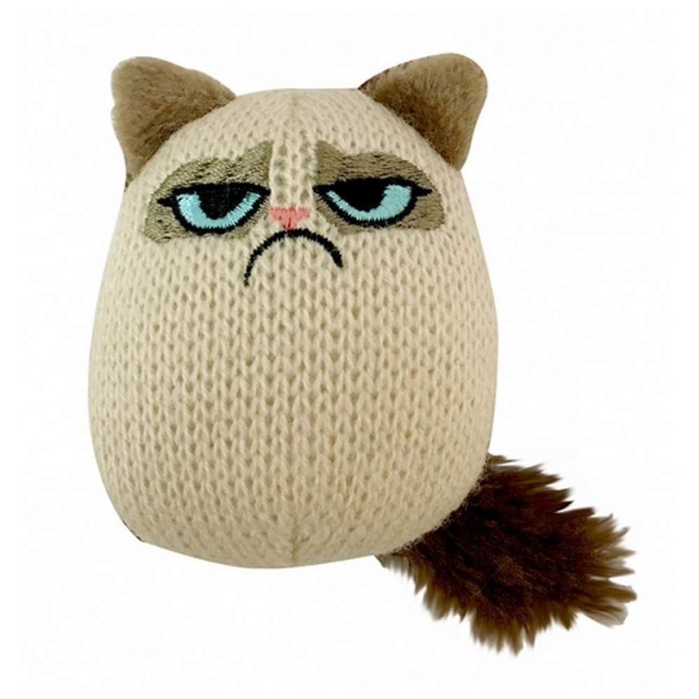 Grumpy Cat Knit Pouncey Toy - Soft Beige Cat Kicker for Playful Kittens | Perfect for Interactive Play & Stress Relief