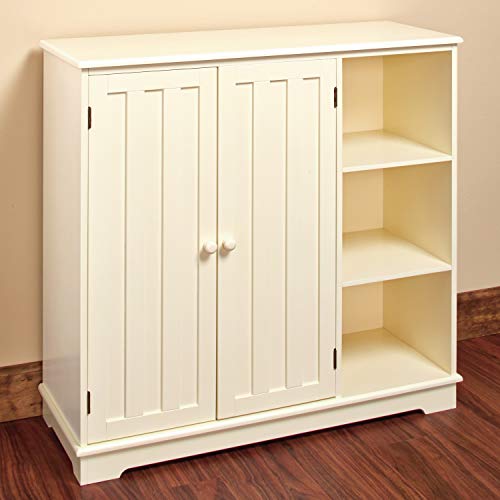 Lakeside Collection White Beadboard Buffet Cabinet - Farmhouse Style Sideboard with Storage - Perfect for Dining Room, Kitchen, or Entryway Organization