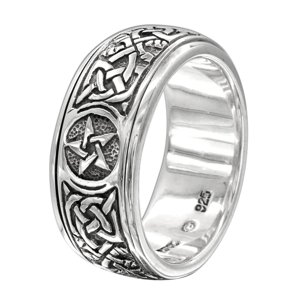 Moonlight Mysteries Sterling Silver Celtic Knot Pentacle Spinner Worry Ring - Wicca Pagan Jewelry for Stress & Anxiety Relief (Sizes 4-15) - Perfect for Meditation, Spiritual Healing & Everyday Wear