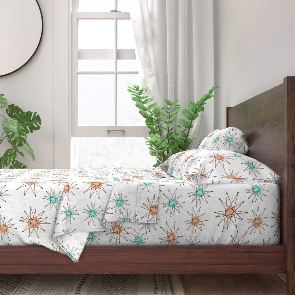 100% Cotton King Size 4-Piece Bed Sheet Set - Mid Century Modern Atomic Vintage Retro Print Custom Bedding | Soft & Breathable for Comfortable Sleep | Perfect for Guest Rooms, Master Bedrooms & Vintage Home Decor