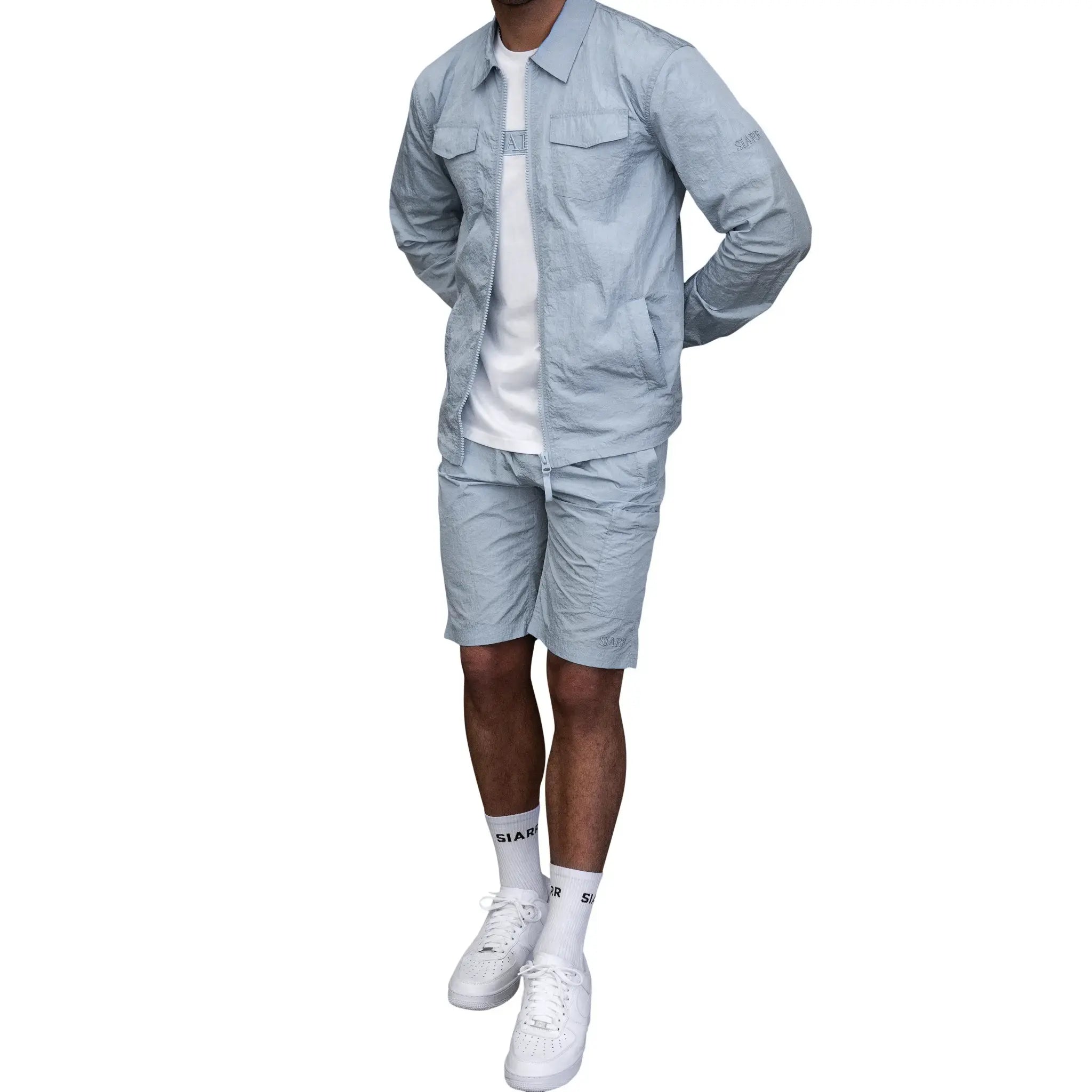 SIARR Crinkle Baby Blue Overshirt - Stylish Lightweight Jacket for Women | Perfect for Casual Outfits, Layering & Spring Fashion