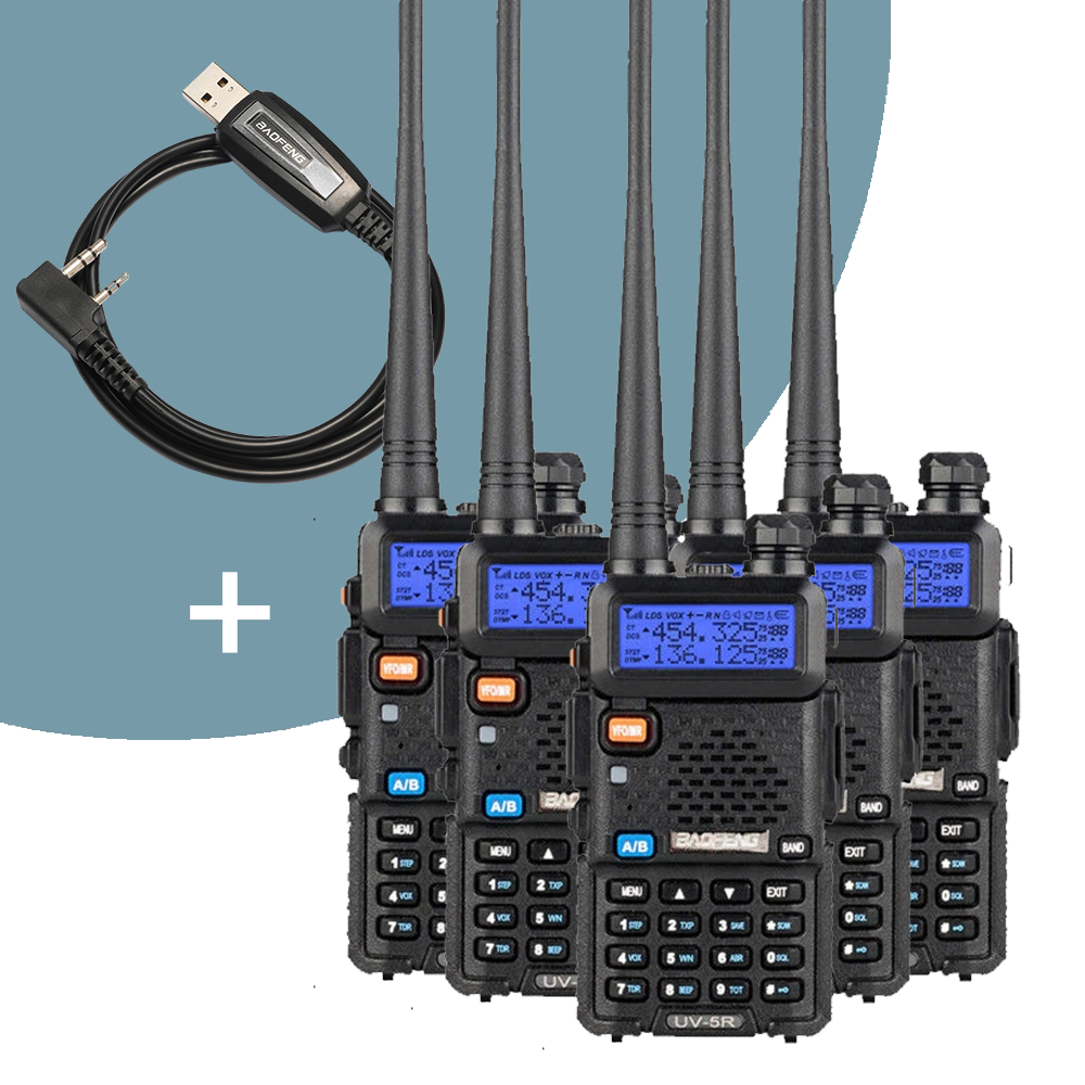 Baofeng UV-5R Dual Band Two-Way Radio [5 Pack] - 4W/1W Power, 128 Channels, Flashlight, VOX, Emergency Alert - Perfect for Outdoor Adventures, Security, and Emergency Communication