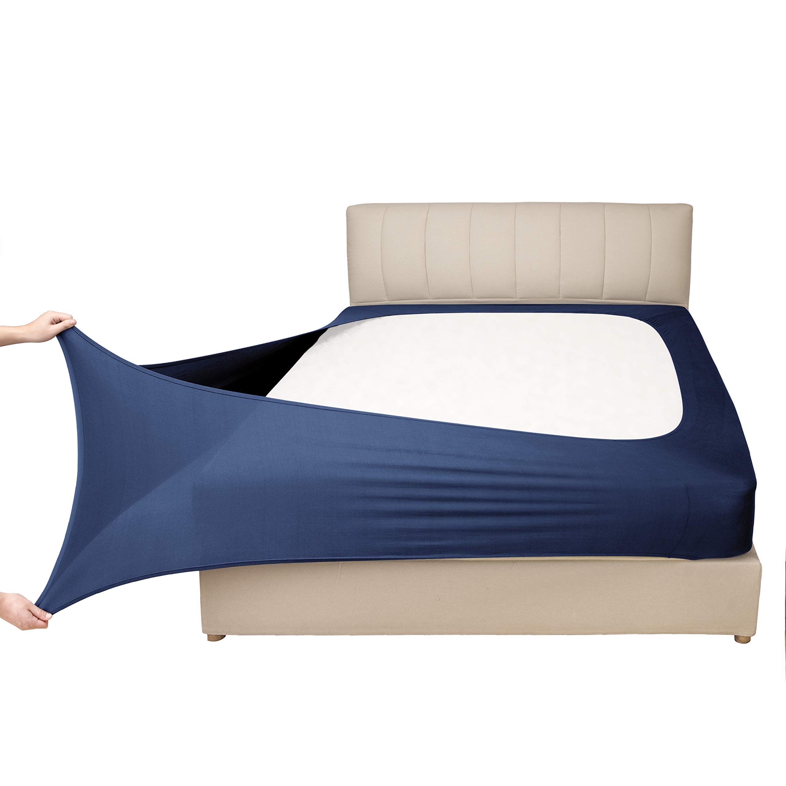 Mrs Awesome Stretch Jersey Box Spring Cover Wrap Around - Soft Wrinkle-Resistant Bed Skirt Alternative for Queen/Queen XL Beds - Navy Blue | Perfect for Bedroom Makeovers & Guest Room Decor