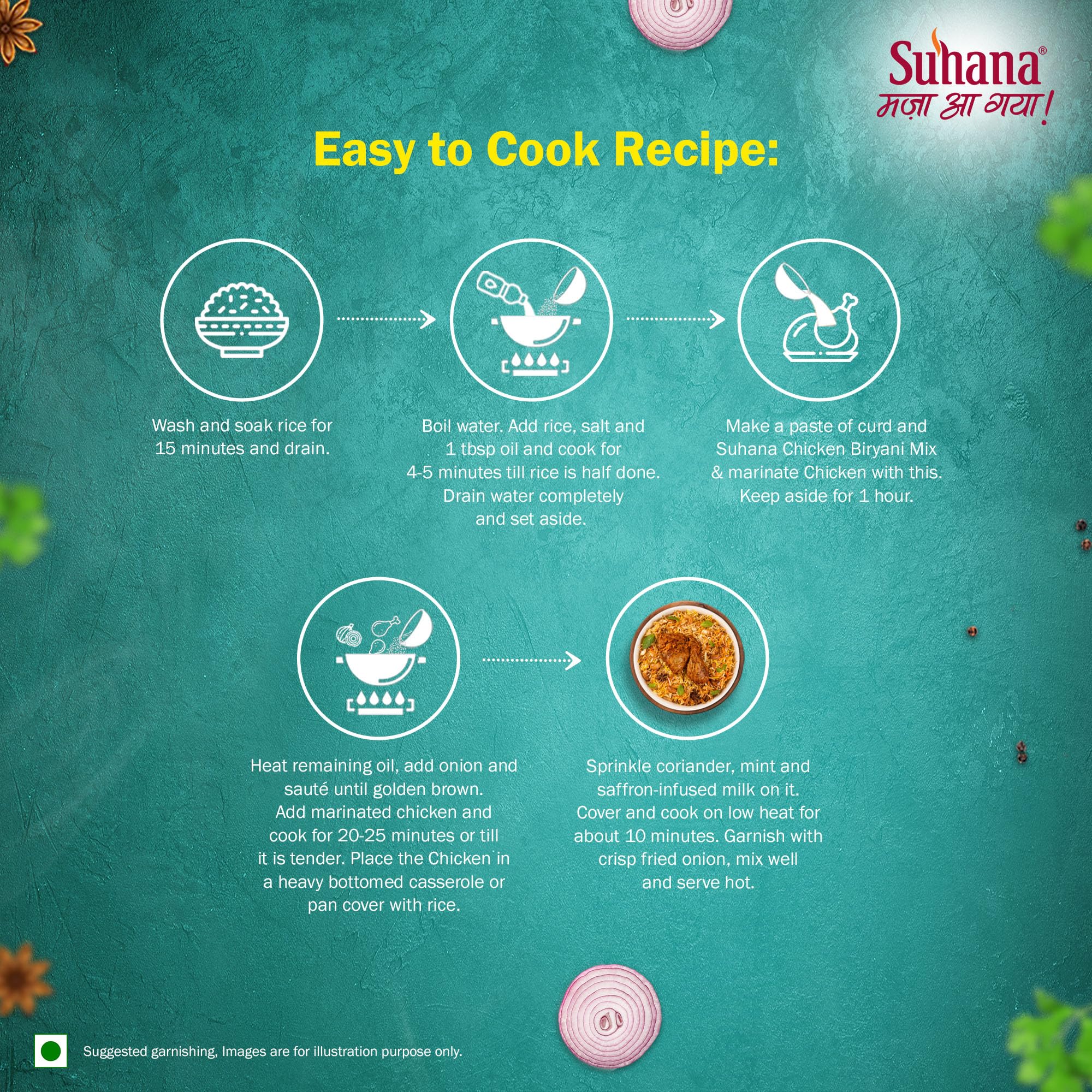 Suhana Chicken Biryani Masala Spice Mix - 6 Pack (50g X 6 Pouch, Total 300g) | No Added MSG, No Preservatives | Authentic Indian Spices for Biryani, Curry & Rice Dishes | Perfect for Home Cooking, Restaurants & Meal Prep