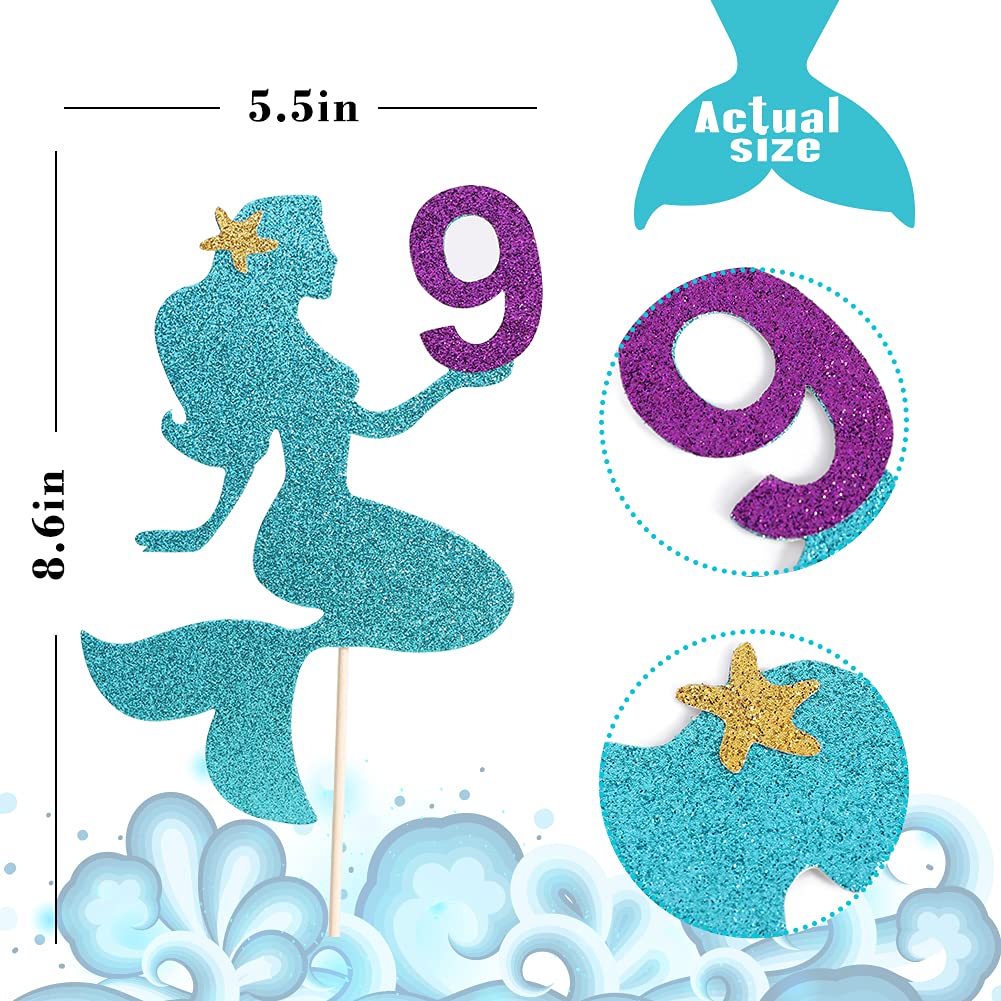 Personalized Mermaid Cake Topper for Birthday Parties - Glitter Smash Cake Decoration, Photo Booth Props & 9