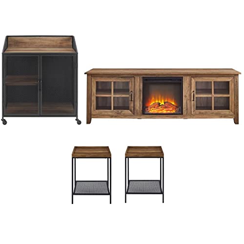 Rustic Oak TV Stand with Bar Cabinet & 2 Side Tables - 4-Piece Home Entertainment Set for Living Room, Perfect for Movie Nights & Hosting Guests