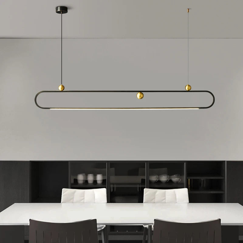 Modern Line Art Pendant Light for Kitchen Island - Dimmable LED Chandelier for Dining Room, Bar Counter & Breakfast Nook - Industrial Farmhouse Lighting Fixture