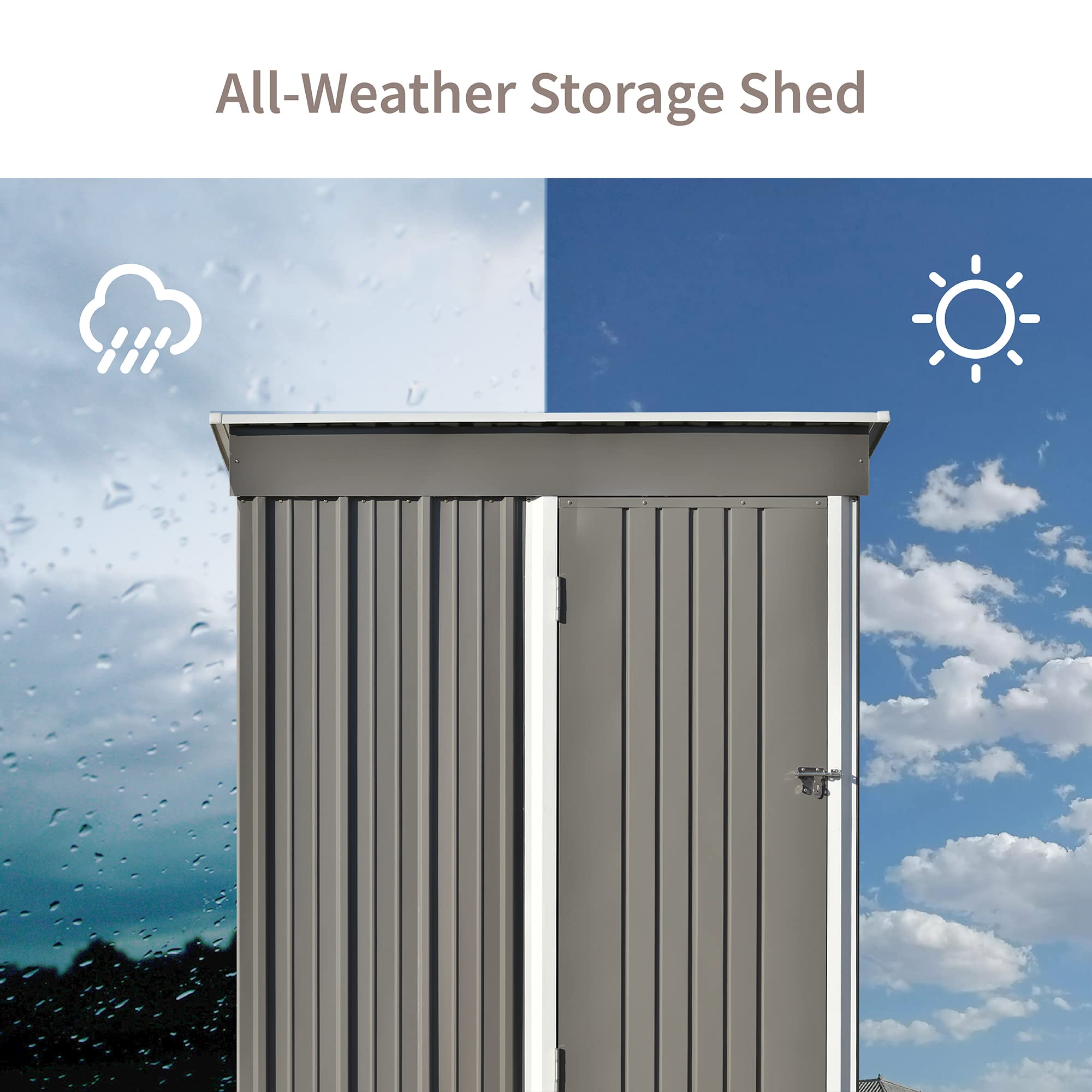 5x3 FT Galvanized Metal Outdoor Storage Shed - Lockable Lean-to Tool Cabinet for Patio, Backyard, Lawn & Garden | Weatherproof Gray Shed for Yard Equipment, Gardening Tools & Outdoor Storage