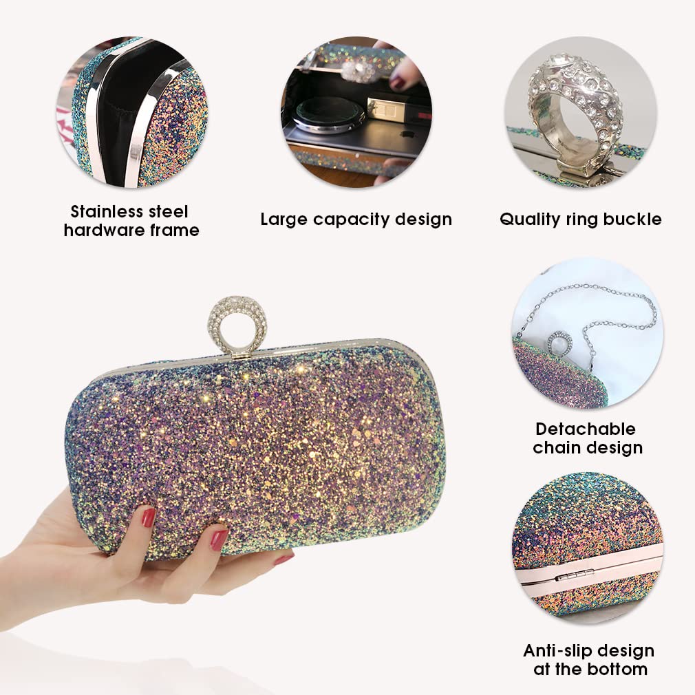 Sparkly Rhinestone Sequin Clutch Bag for Women - Elegant Glitter Evening Handbag with Chain Strap for Wedding, Party, Prom & Date Night | Perfect Bridal Accessory & Formal Event Purse