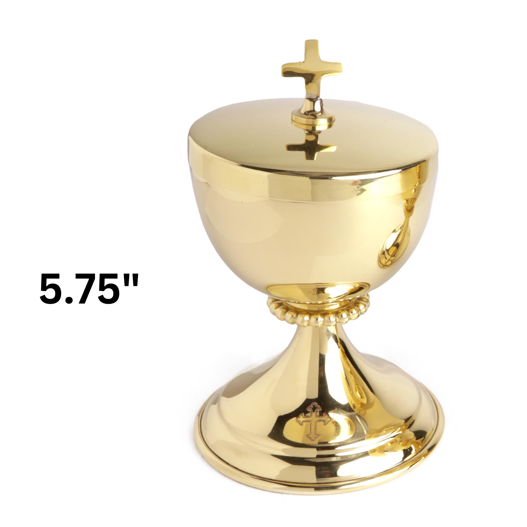 Needzo High Polished Brass Chalice, Paten and Ciborium Set - 5.75 Inch Catholic Church Communion Supplies for Holy Eucharist, Mass Celebrations & Religious Ceremonies