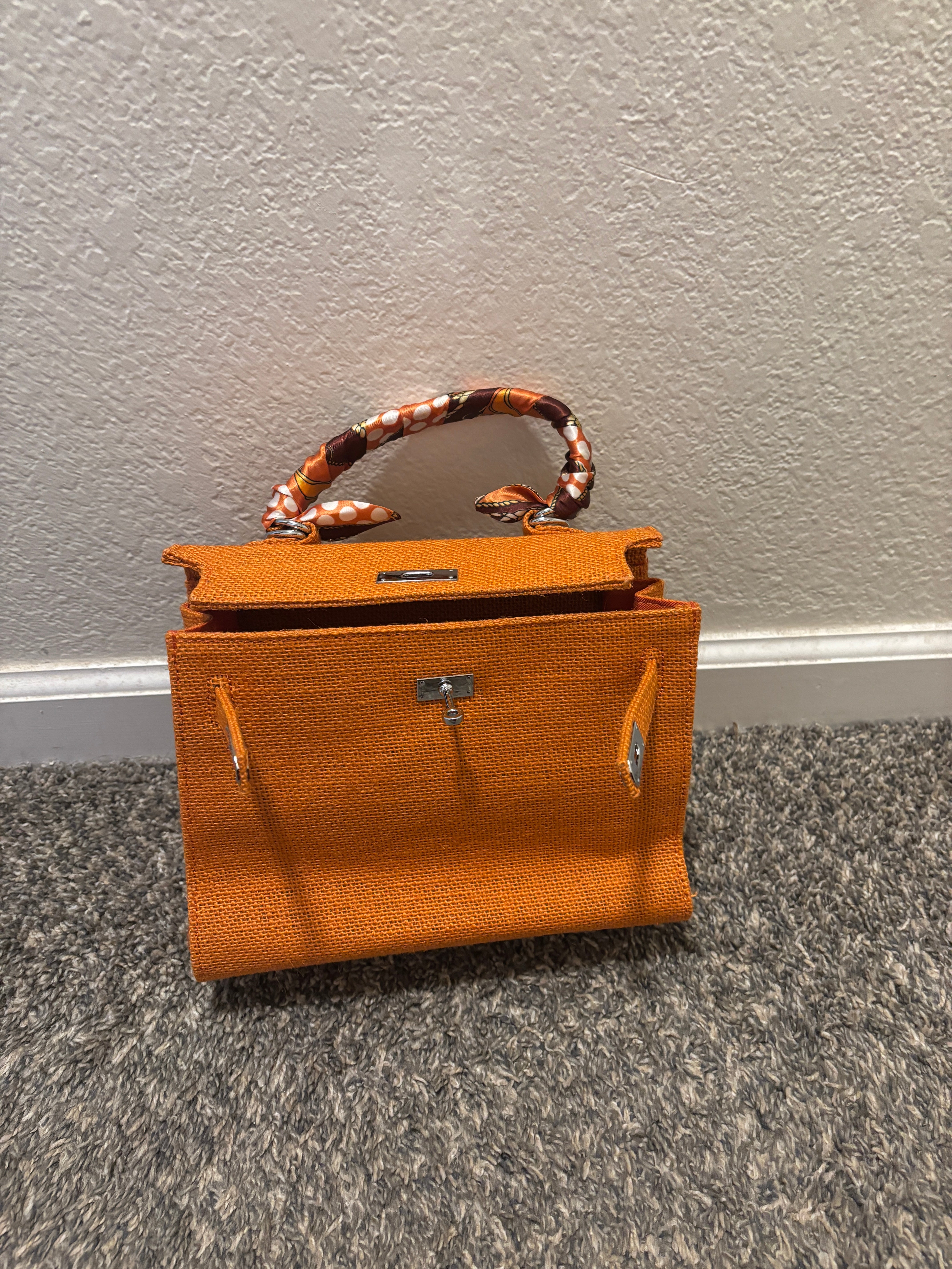 French Style Jute Mini Crossbody Bag for Women - Orange Eco-Friendly Tote & Shoulder Bag | Perfect for Beach, Shopping & Casual Outings