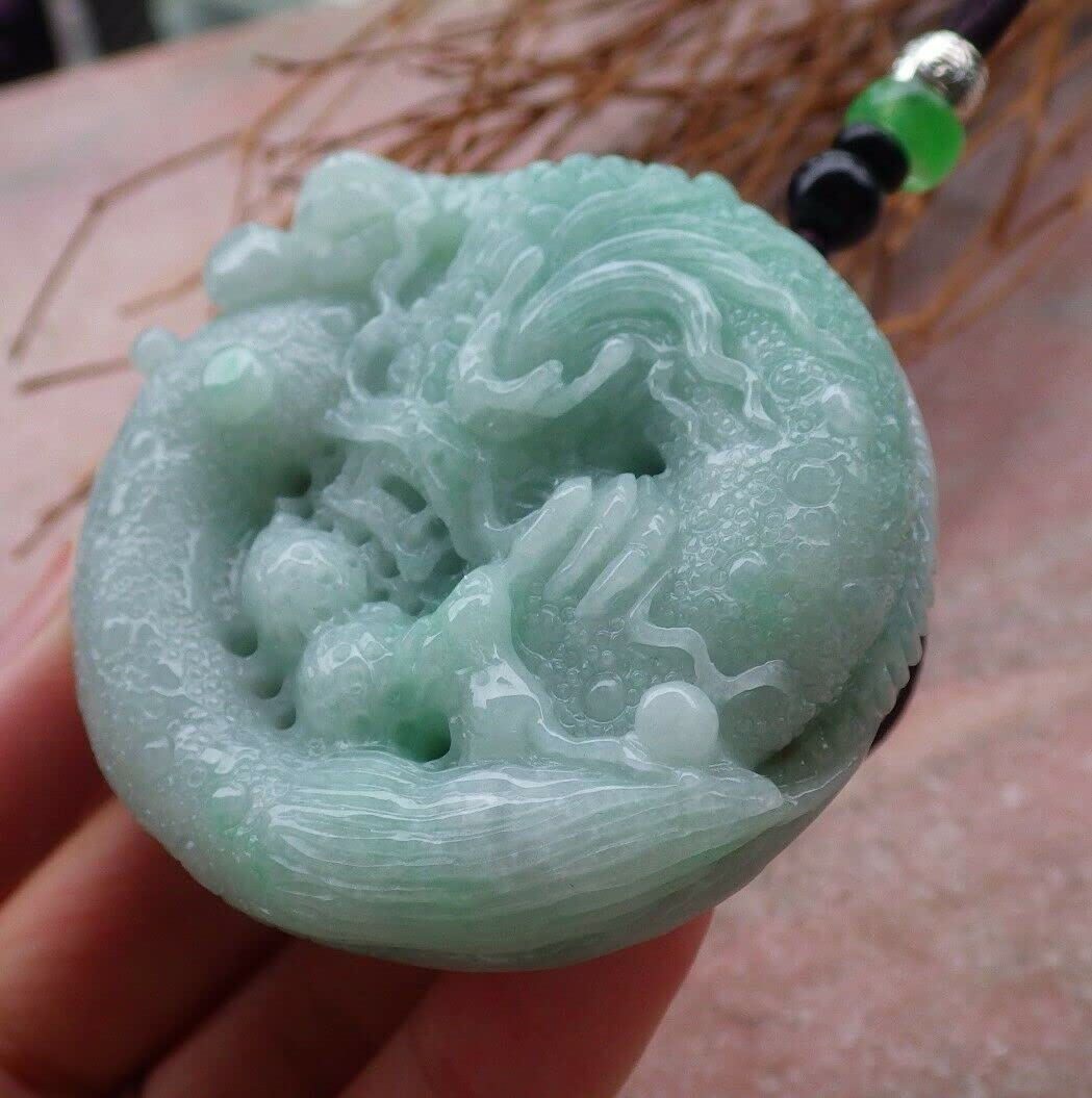 Certified Green Burma 100% Natural Jadeite Pendant - Dragon & Mouse Peanut Ruyi Necklace for Zodiac Rat (546497 GS) - Perfect Gift for Chinese New Year, Birthday & Spiritual Protection