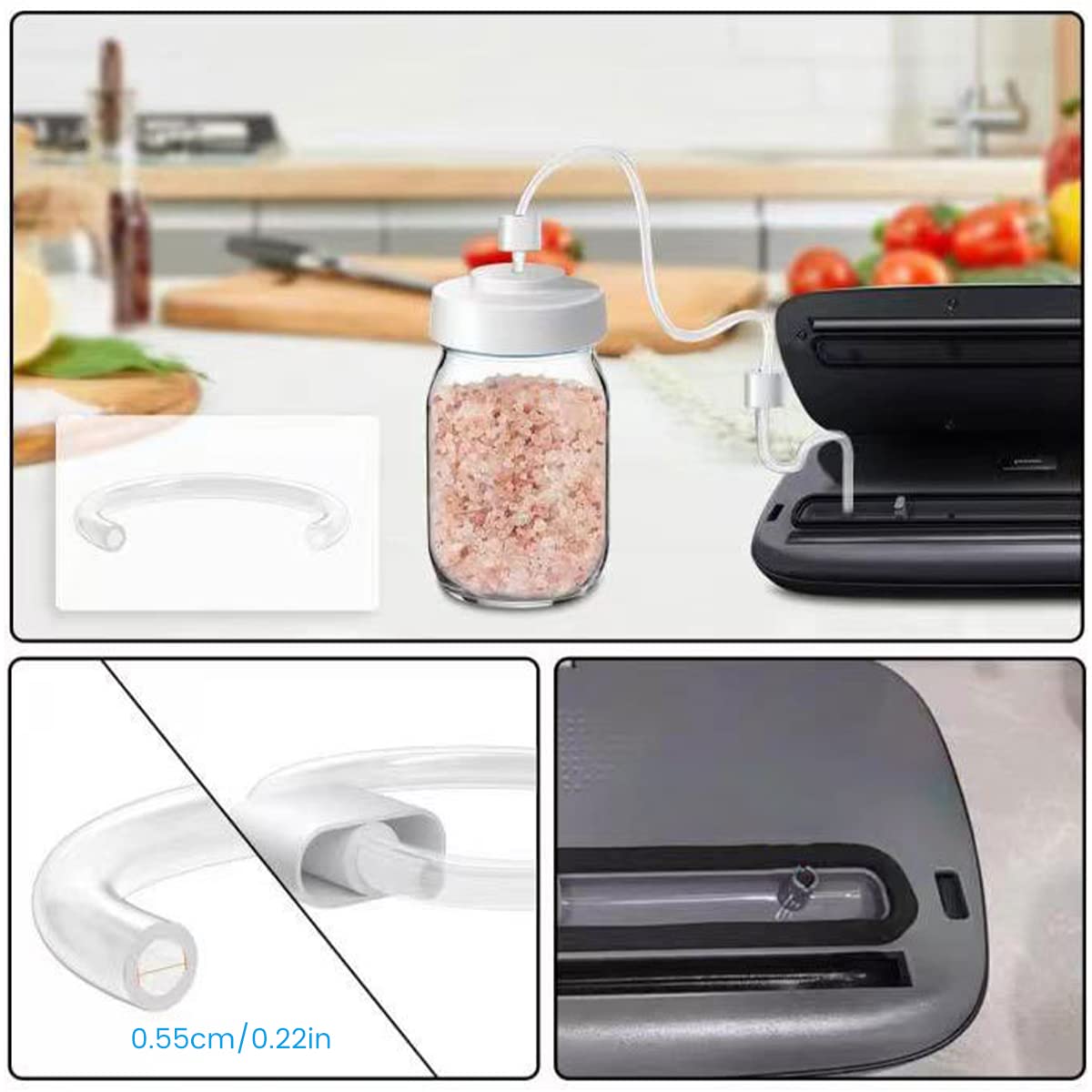 **Mason Jar Vacuum Sealer Kit with Manual Air Pump - Food Storage Accessory for Wide & Regular Mouth Jars - Portable Hose for Food Saver - Perfect for Meal Prep, Canning & Long-Term Food Preservation**