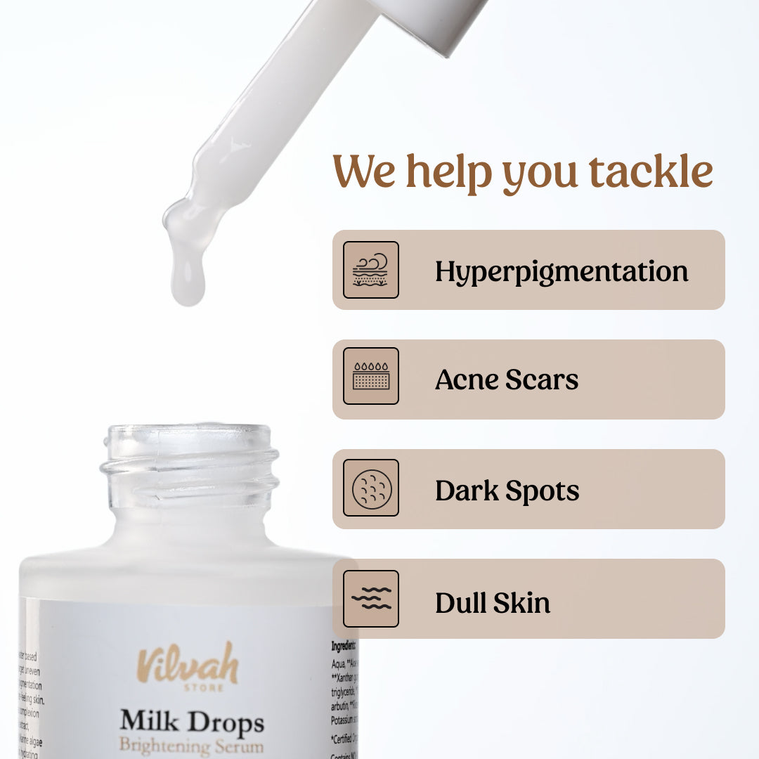 Milk Drops Brightening Serum for Glowing Skin - Vitamin C & Hyaluronic Acid Face Treatment | Perfect for Day & Night Skincare Routine