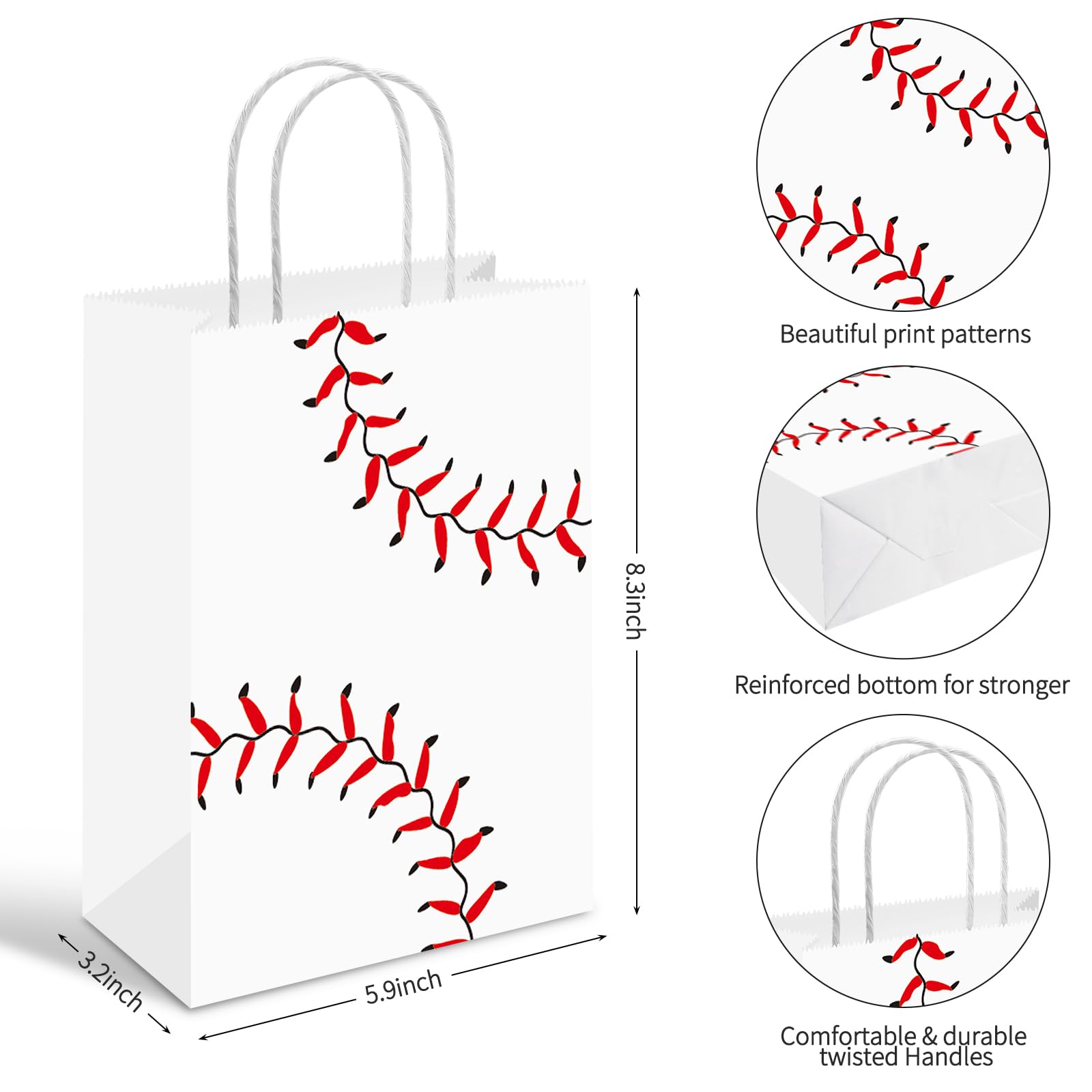 Bsitao 16 PCS Baseball Party Favor Bags with Handles - Baseball Themed Gift Bags for Candy, Treats & Goodies - Perfect for Birthday Parties, Baby Showers & Sports Themed Events