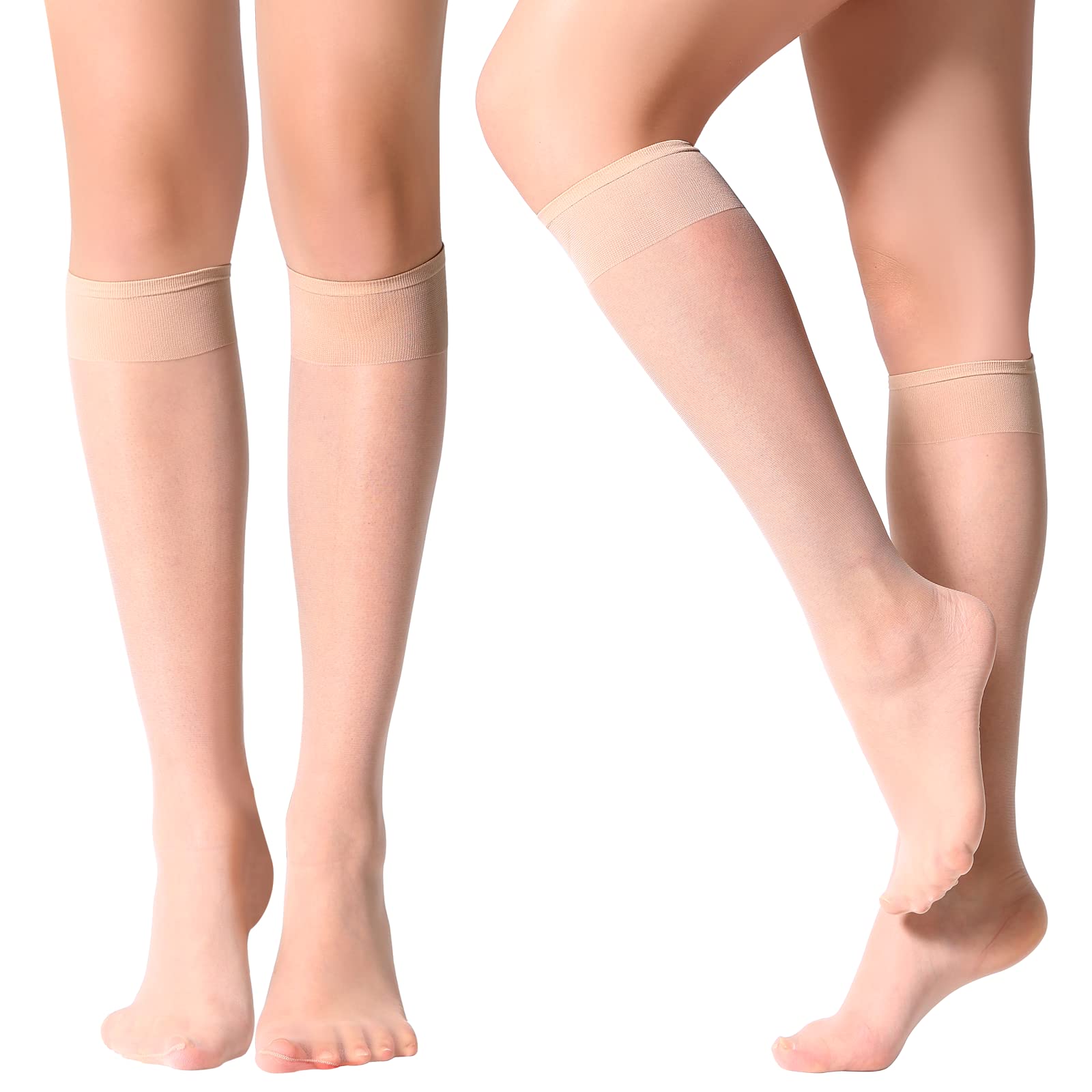 Yilanmy 12 Pairs Knee High Stockings - Black & Nude Sheer Pop Socks for Women | Soft 15 DEN Nylon Socks | Perfect for Office, Cosplay & Everyday Wear