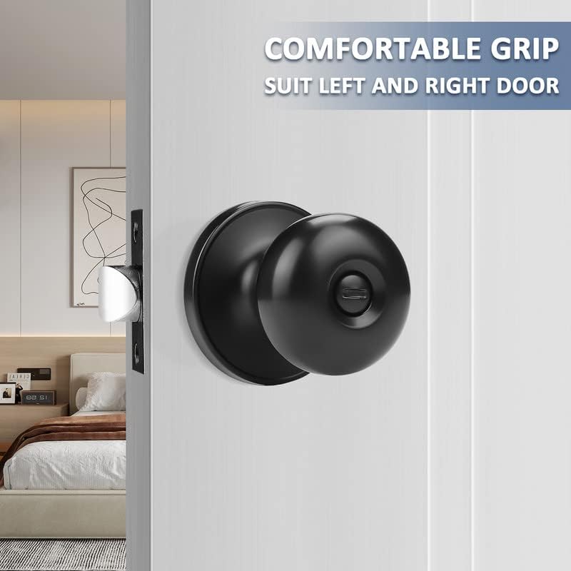 Mengico 6 Pack Black Interior Door Handles with Privacy Lock - Bedroom & Bathroom Door Knobs for Home, Office, and Hotel Use