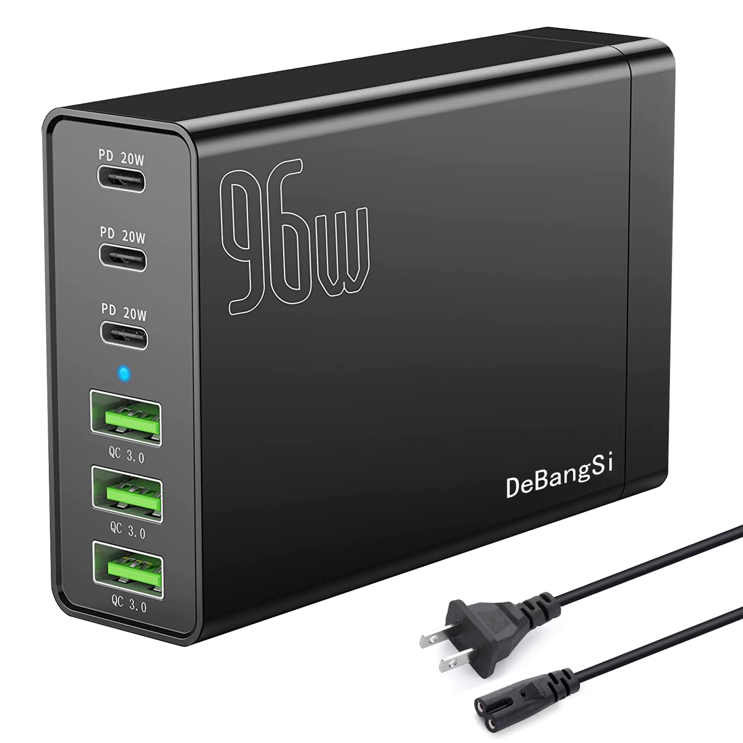 6-Port 96W USB Charging Station with USB-C Fast Charging - Multi-Port Wall Charger for iPhone 12/13/14/15/16, AirPods, Samsung Galaxy S23/S22 & Google Pixel - Perfect for Home, Office & Travel Charging Needs