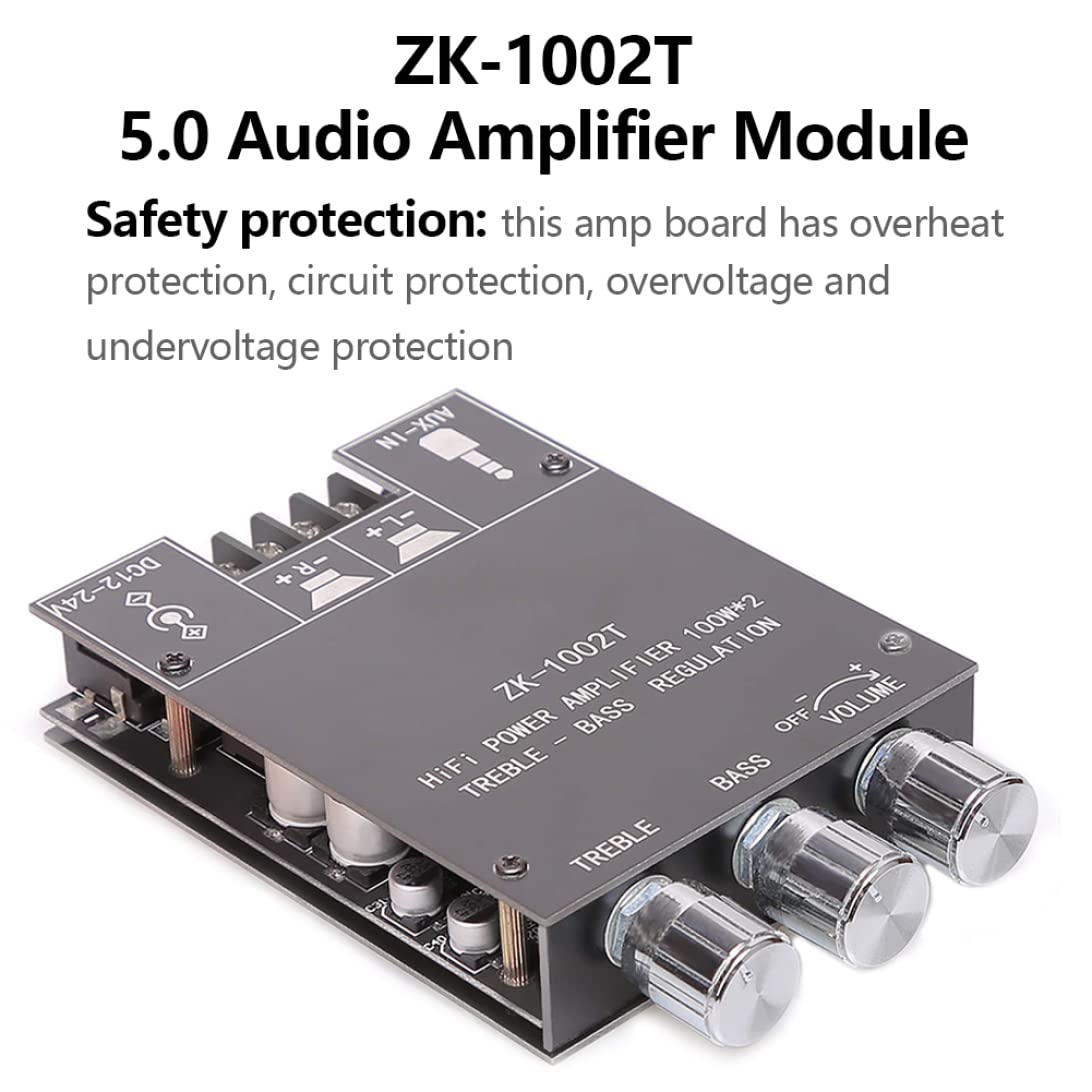 200W Mini Wireless 2.0 Dual Channel Stereo Audio Amplifier Board ZK-1002T - High Power Bluetooth Amp Module for Home Theater, Car Audio & DIY Speaker Projects