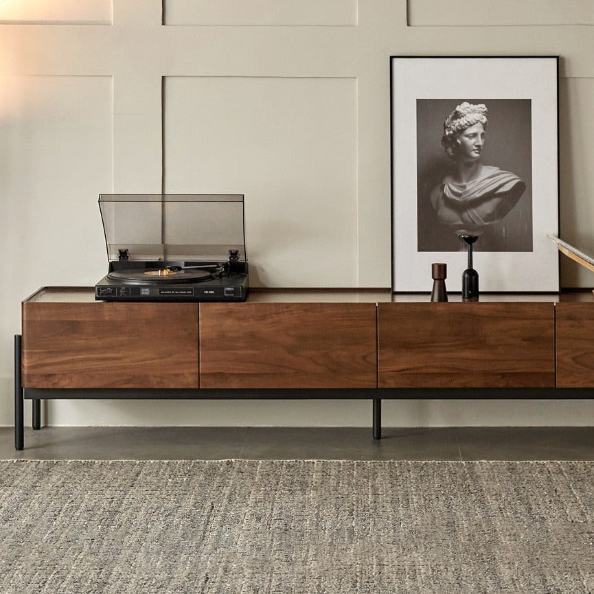 Black Walnut Solid Wood TV Stand - Modern Entertainment Center for Living Room, Bedroom, Home Theater | Durable Hardwood Media Console with Storage Shelves | Perfect for TV, Gaming, Streaming & Home Decor