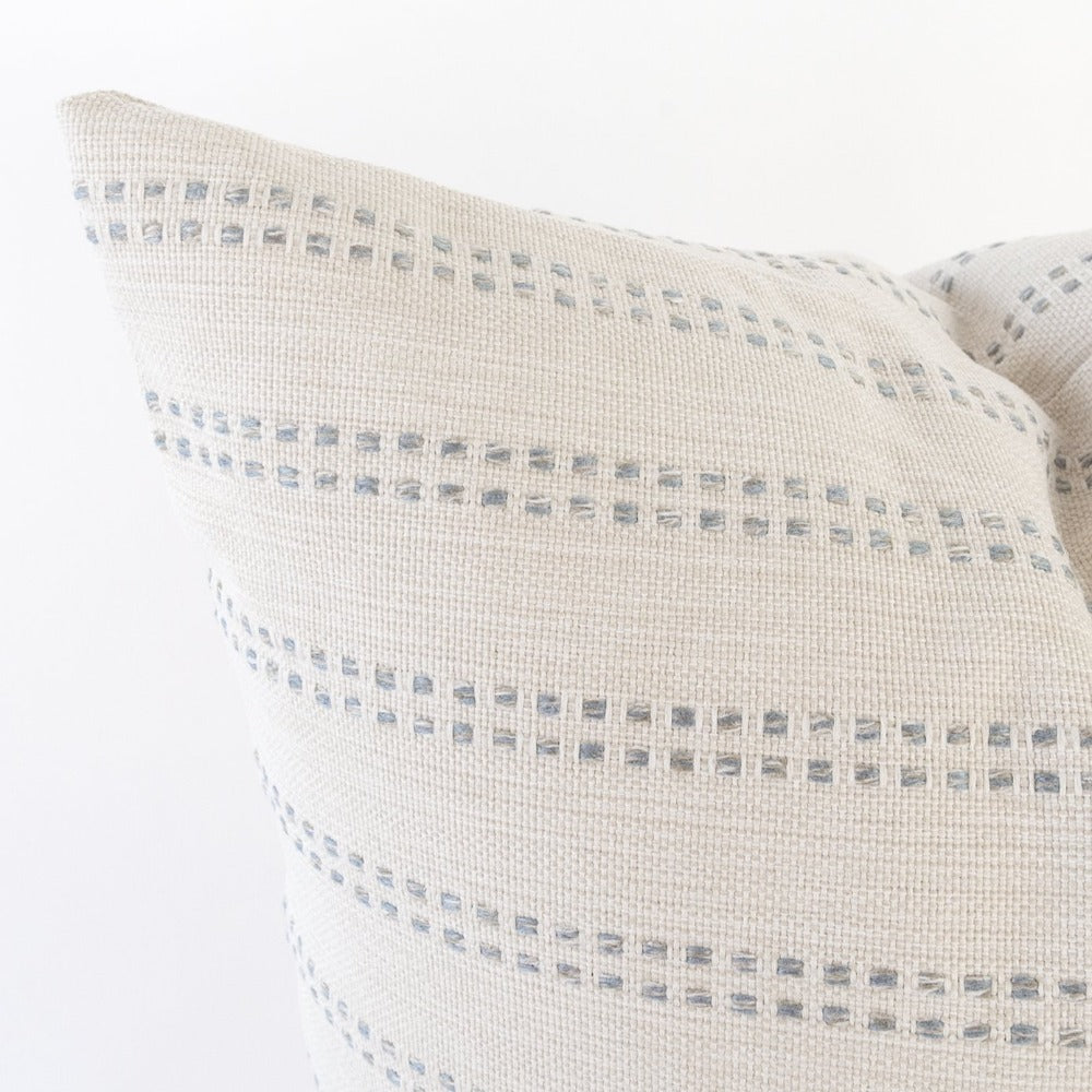 Elodie Stripe 20x20 Decorative Throw Pillow Cover - Sky Blue Cotton Linen Blend Cushion Case for Sofa, Bed, Living Room & Home Decor