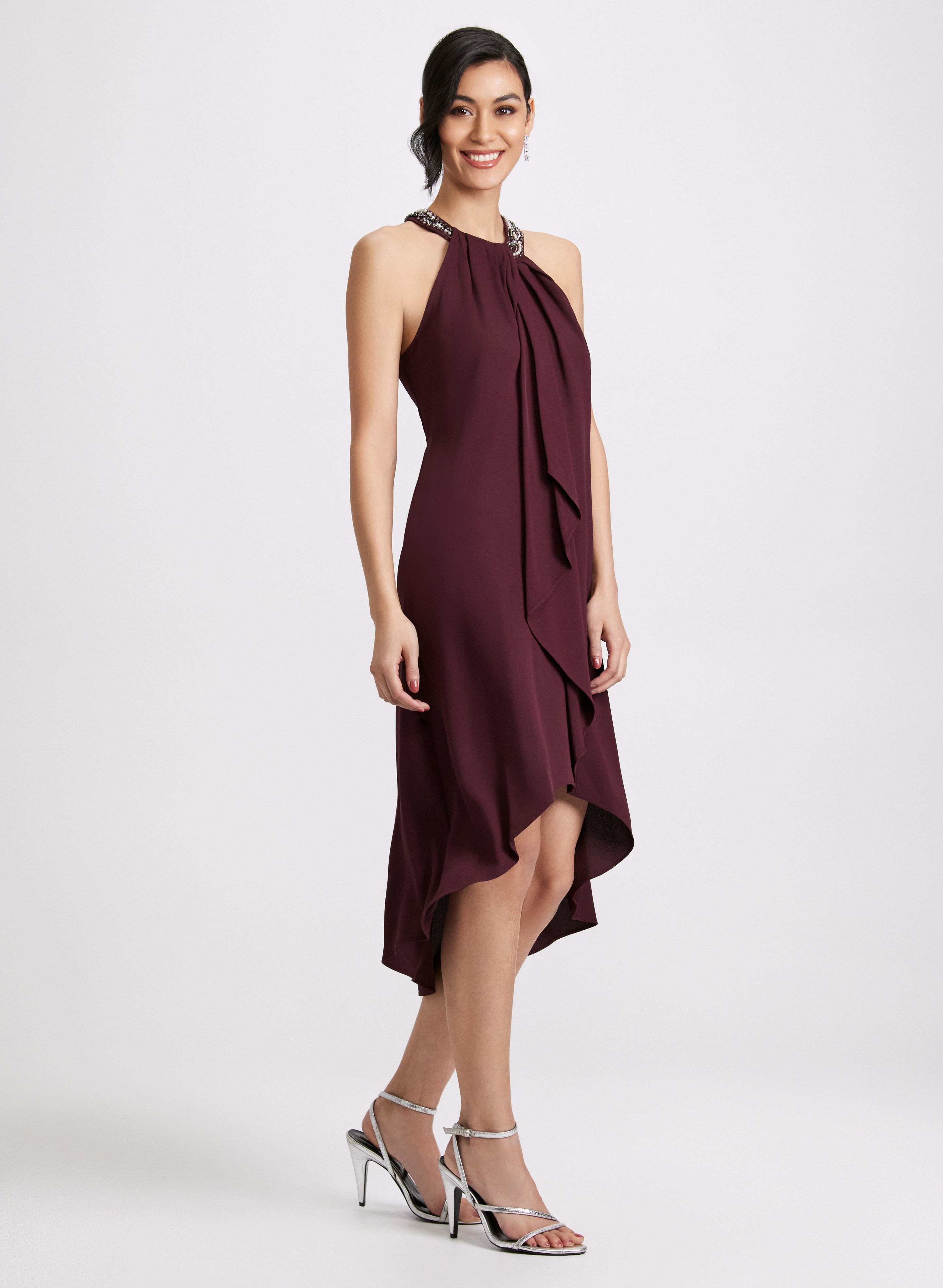 Elegant Beaded Halter Neck Dress for Women - Summer Party, Wedding Guest, Cocktail Evening Gown - Perfect for Beach Vacations & Date Nights