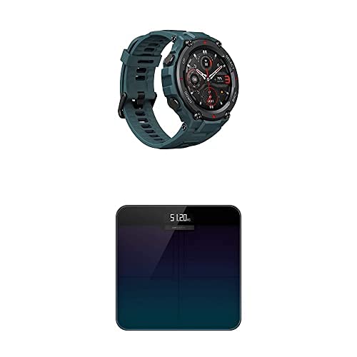 Amazfit T-Rex Pro Military Smart Watch with Heart Rate Monitor & Smart Scale Bundle - 100+ Sports Modes, Wi-Fi Bluetooth, Digital Body Fat BMI Scale (Steel Blue) | Perfect for Outdoor Adventures, Gym Workouts & Health Tracking