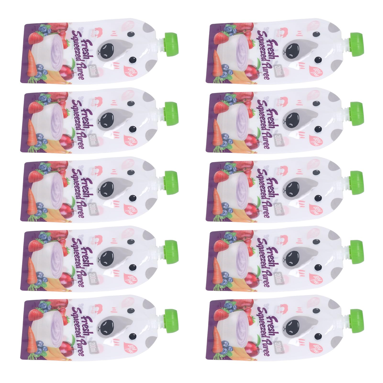 10 Pack Reusable Food Pouches 200ml - Refillable Squeeze Bags for Baby Food, Fruit Puree & Snacks | Portable Leak-Proof Storage for On-the-Go Meals, Travel & Outdoor Activities