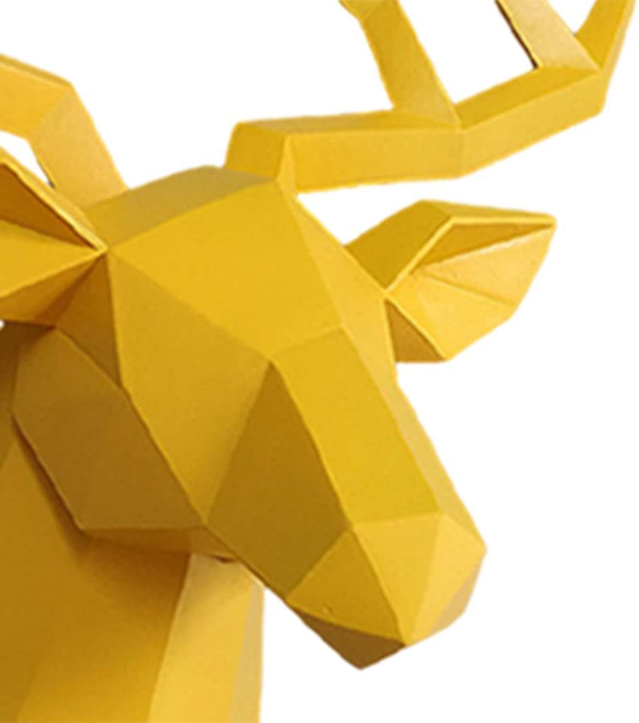 3D Deer Head Wall Mount Sculpture - Realistic Elk Antler Decor for Living Room, Office, Gallery - Yellow - Perfect for Rustic, Farmhouse & Hunting Lodge Decor