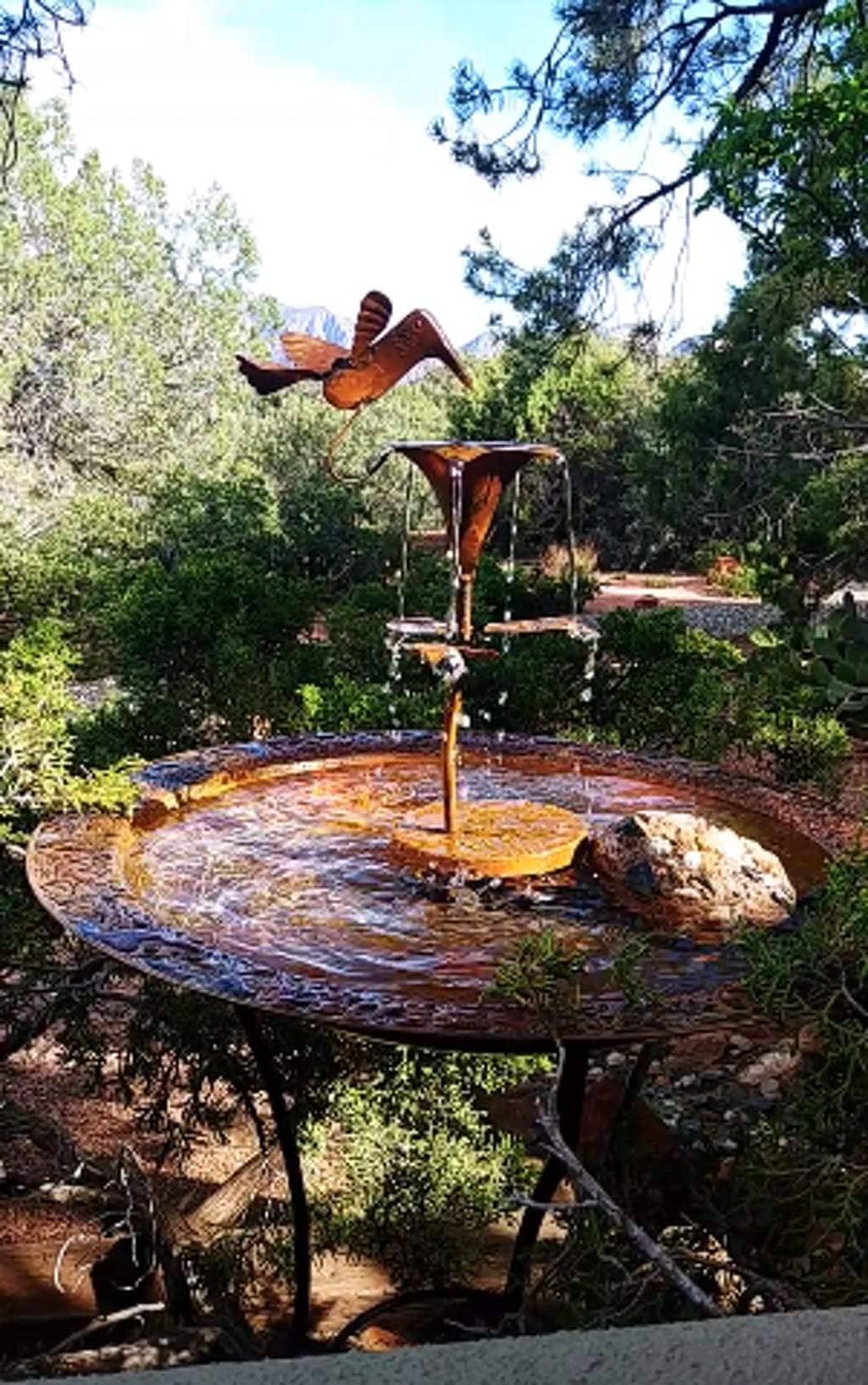 Two Tier Bird Bath - Elegant Flamed Finish for Garden Decor - Attract Birds & Enhance Outdoor Spaces