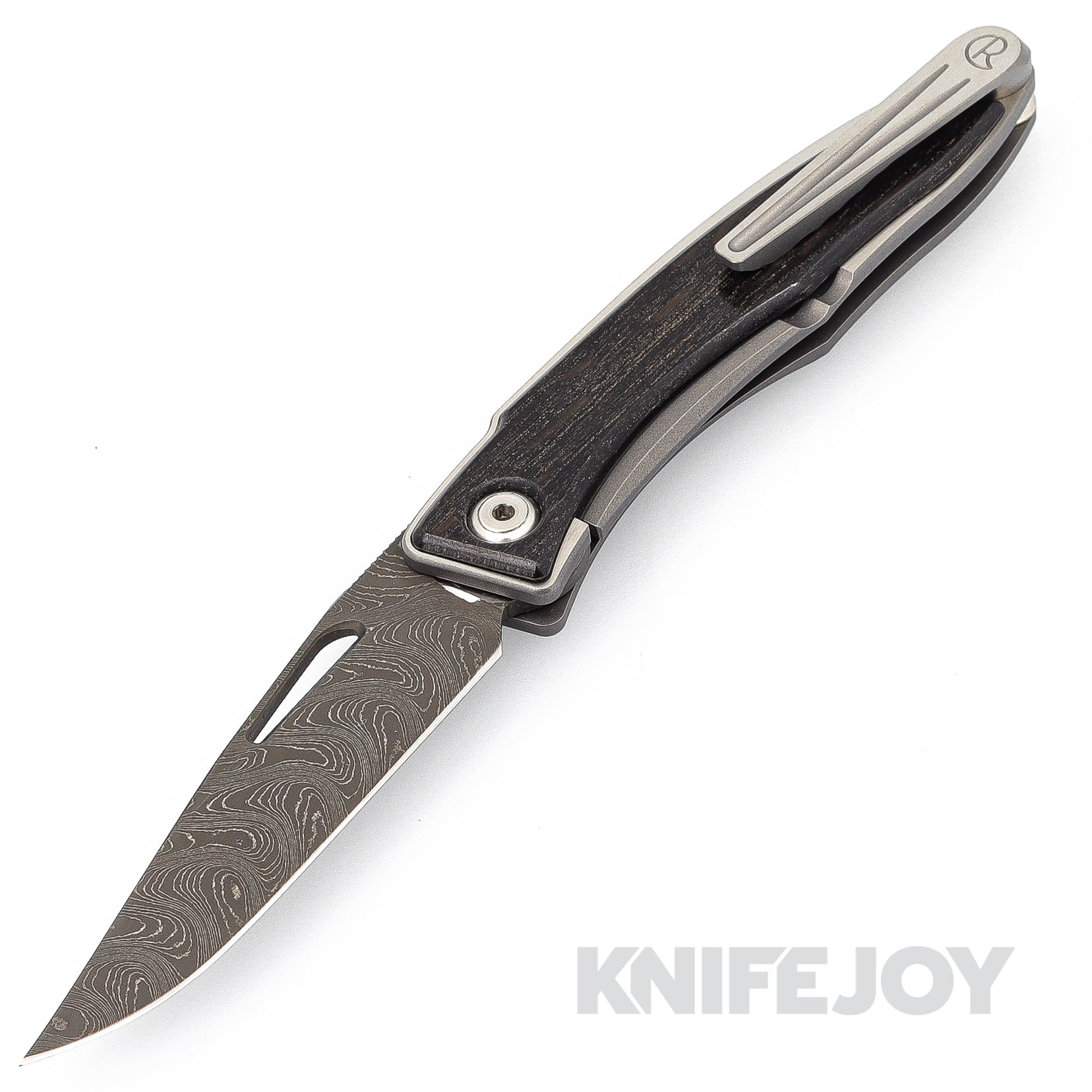 Chris Reeve Knives 2021 Mnandi Drop Point Boomerang Damascus Blade with Bog Oak Inlay - Left Handed Folding Pocket Knife for EDC, Camping & Outdoor Activities