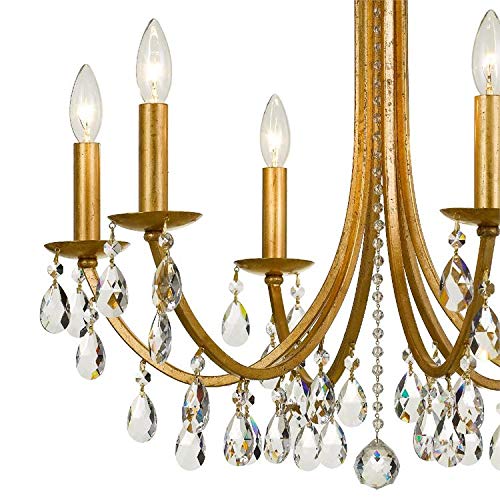Bridgehampton 6-Light Hand-Cut Crystal Antique Gold Chandelier - Elegant Dining Room Lighting for Luxury Home Decor