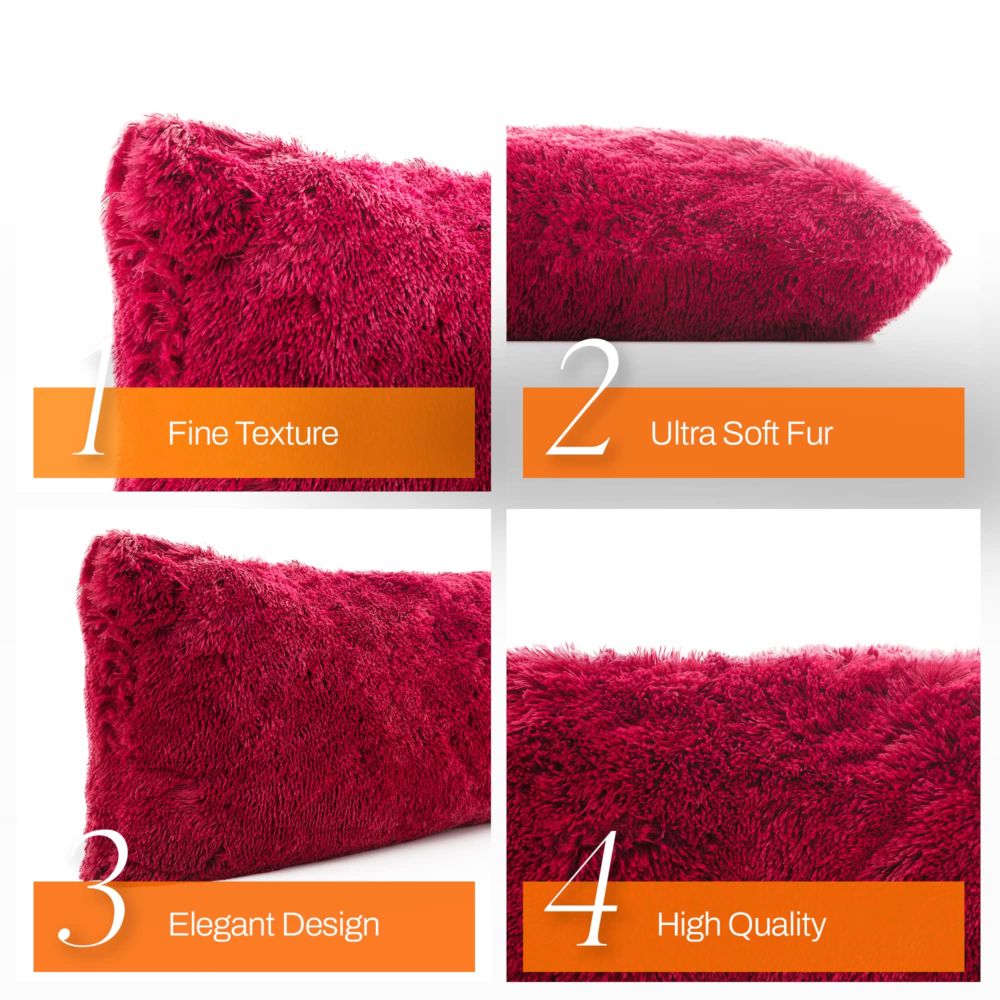 Cheer Collection Long Body Pillow - Ultra Soft Plush 20x54 Pillow for Side Sleepers | Shaggy Hair Cover in Maroon | Perfect for Couch, Bed & Home Decor | Great for Pregnancy Support, Lounging & Movie Nights