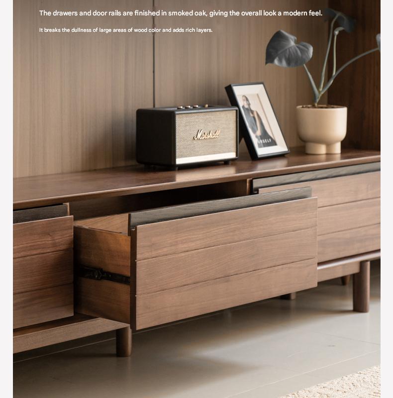 Premium Black Walnut Solid Wood TV Stand - Modern Entertainment Center with Storage for Living Room, Bedroom & Home Theater