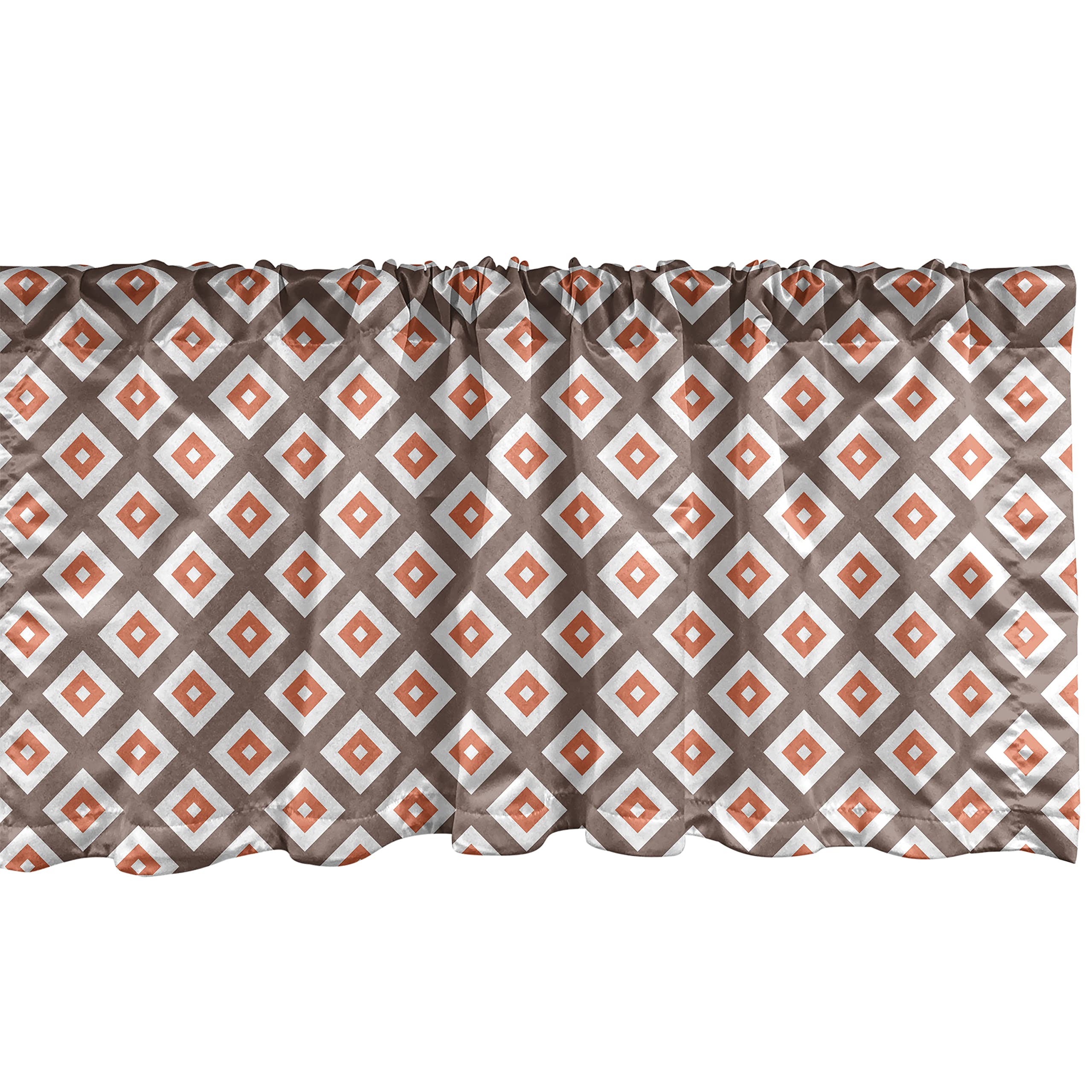 Ambesonne Chocolate Brown Window Valance - Geometric Pattern with Diagonal Nested Squares Design - Kitchen & Bedroom Curtain Valance with Rod Pocket - 54