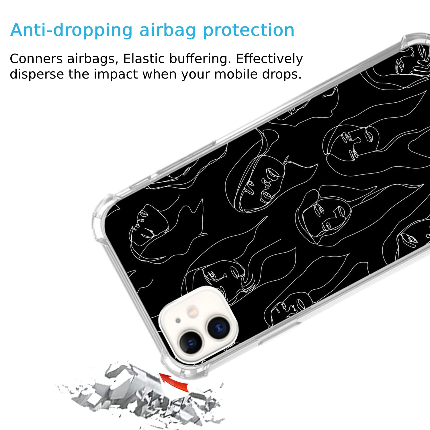 Abstract Line Art Female Face iPhone 11 Case - Trendy Dark Faces Soft TPU Bumper Cover for Men & Women - Perfect for Teens, Artists & Fashion Lovers - Great for Daily Use, Gifts & Style Statement