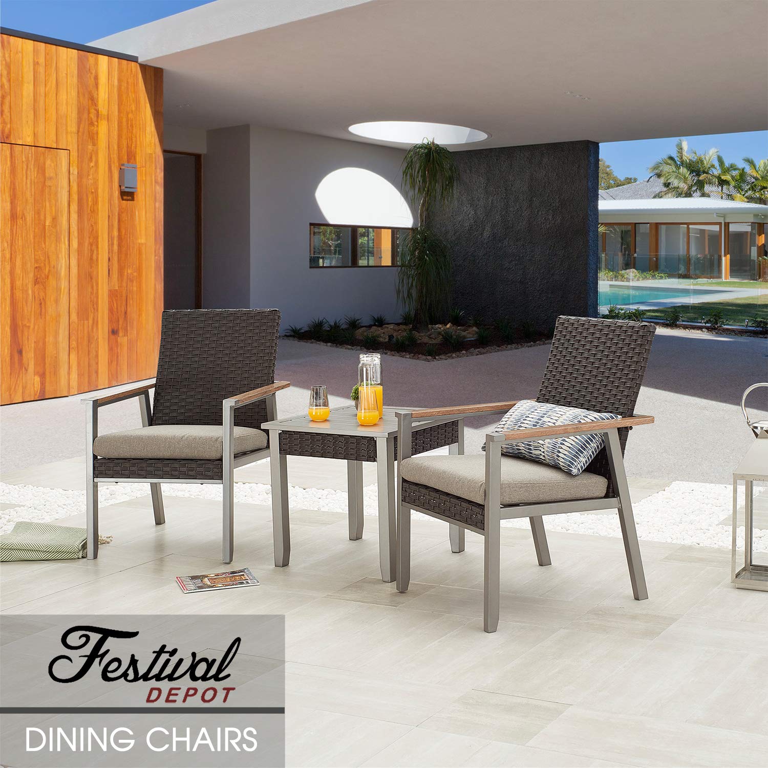 2-Piece Patio Armchair Set with Cushions & Rattan Back - All-Weather Metal Outdoor Furniture for Garden, Bistro, Lawn & Backyard - Perfect for Relaxing, Entertaining & Outdoor Dining