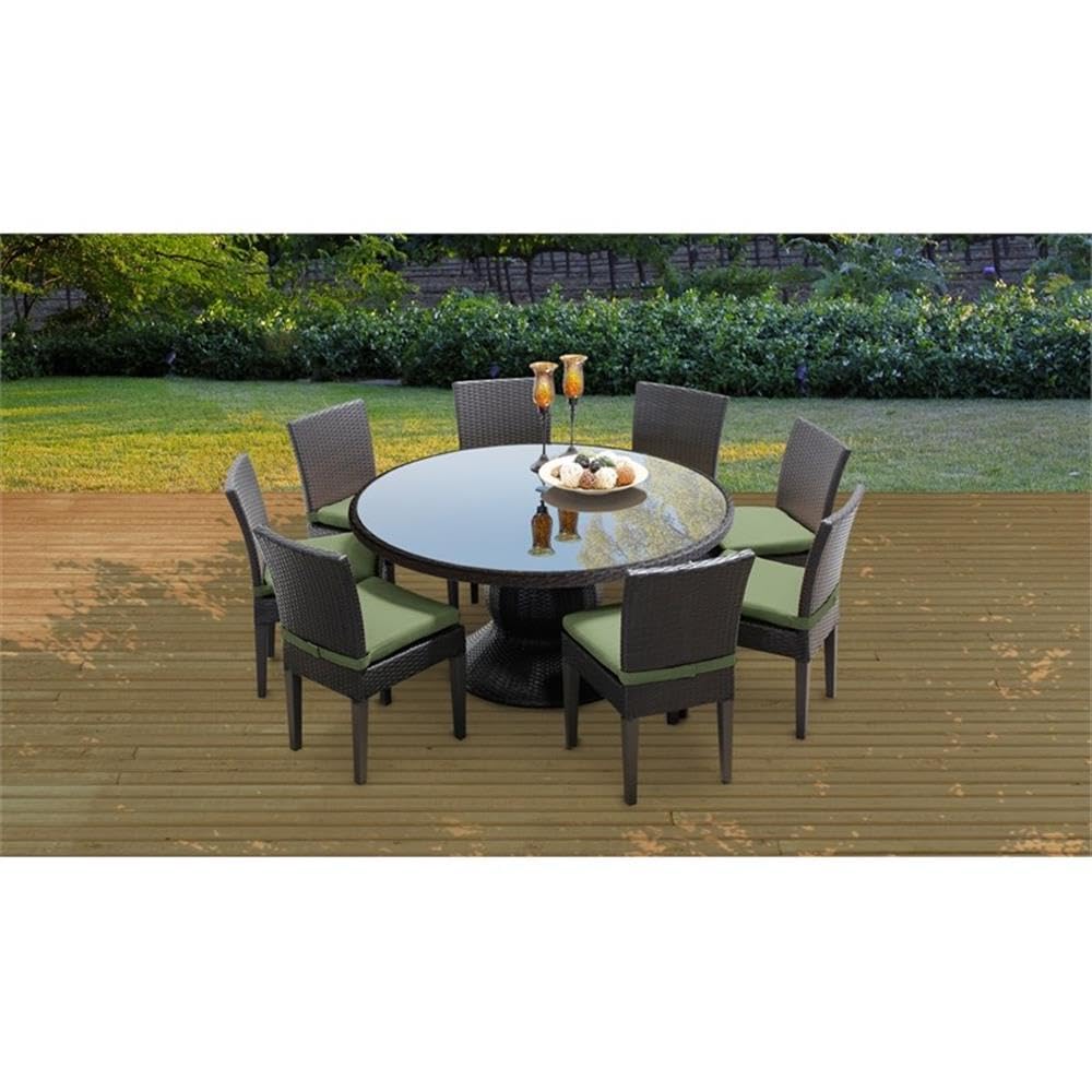 TK Classics Belle 60 Inch Outdoor Patio Dining Table Set with 8 Armless Chairs in Cilantro Green - Perfect for Garden, Backyard, Poolside & Alfresco Dining
