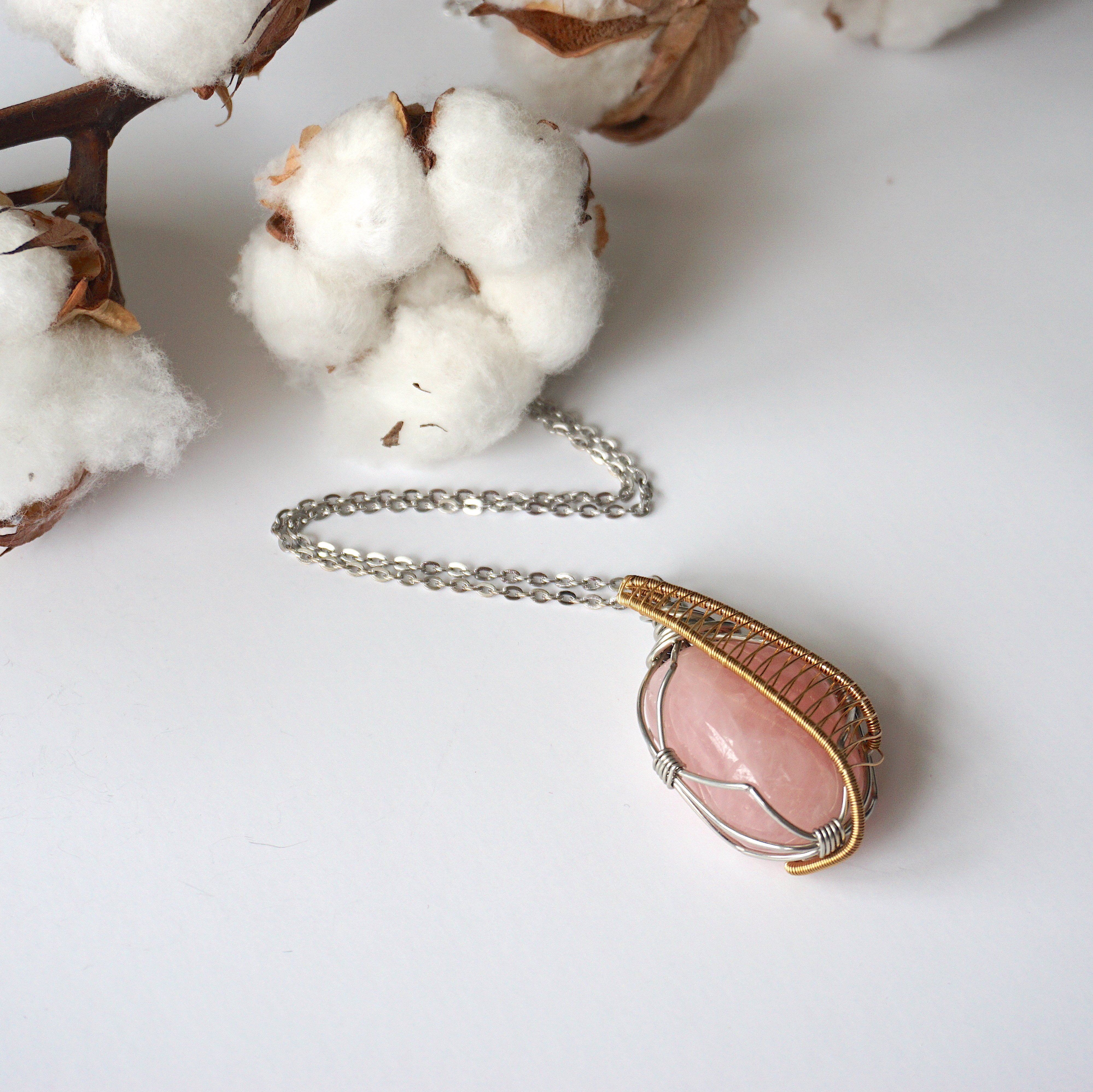 Gold Rose Quartz Crystal Necklace - 14K White Gold/Gold Plated Jewelry for Women | Elegant Gift for Valentine's Day, Anniversary & Special Occasions