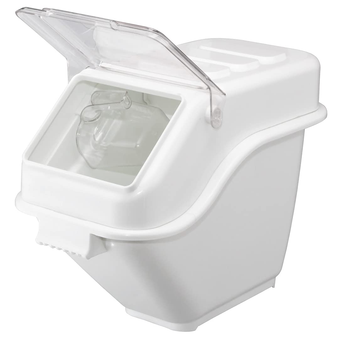 Restaurantware Met Lux 6 Gallon Food Storage Container with Lid & Measuring Scoop - Stackable White Plastic Ingredient Bin for Flour, Sugar & Bulk Foods | Commercial Kitchen & Pantry Organization Solution