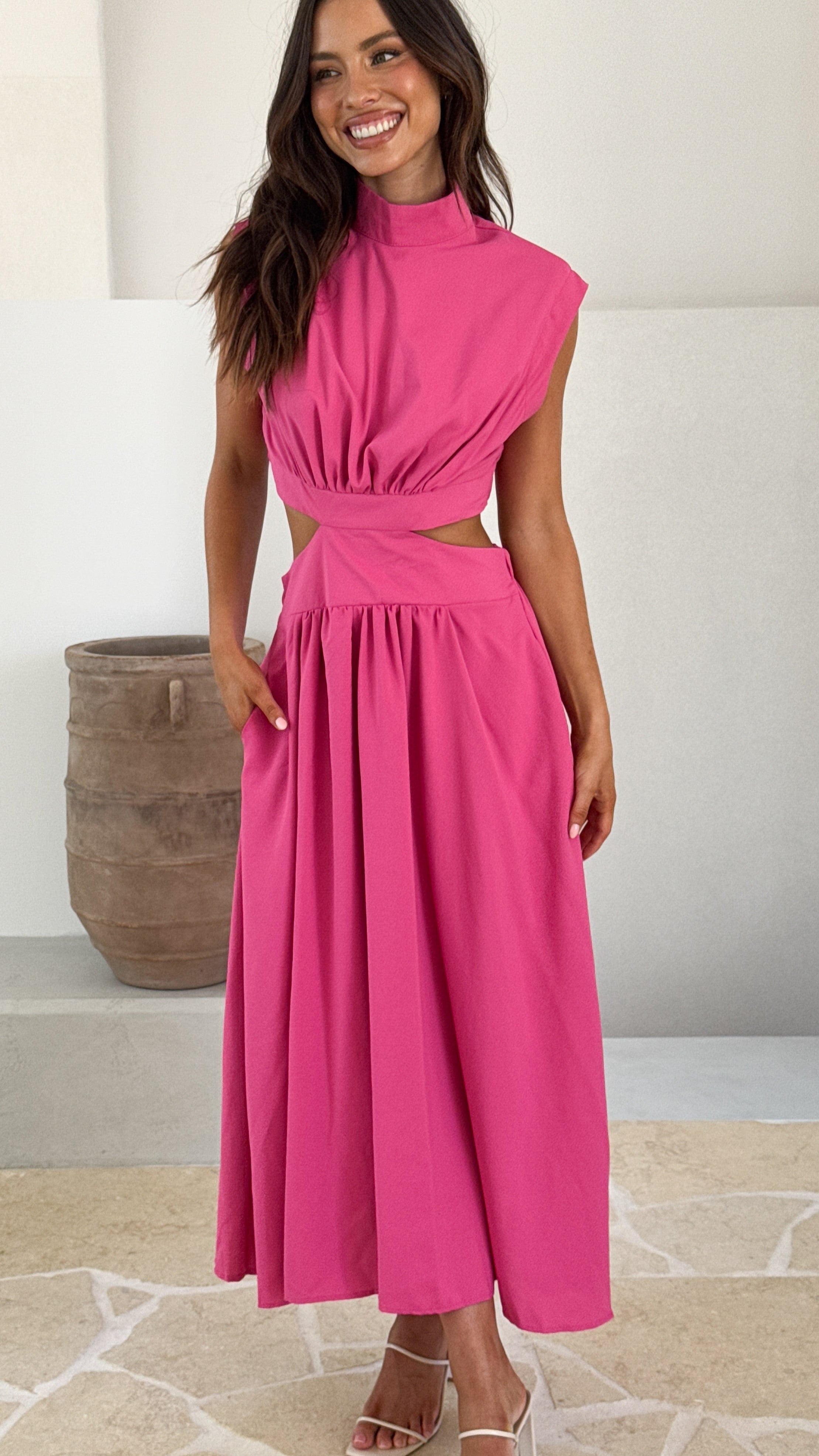Maddison Midi Dress for Women - Hot Pink Floral Summer Dress | Perfect for Beach Vacations, Date Nights & Outdoor Parties