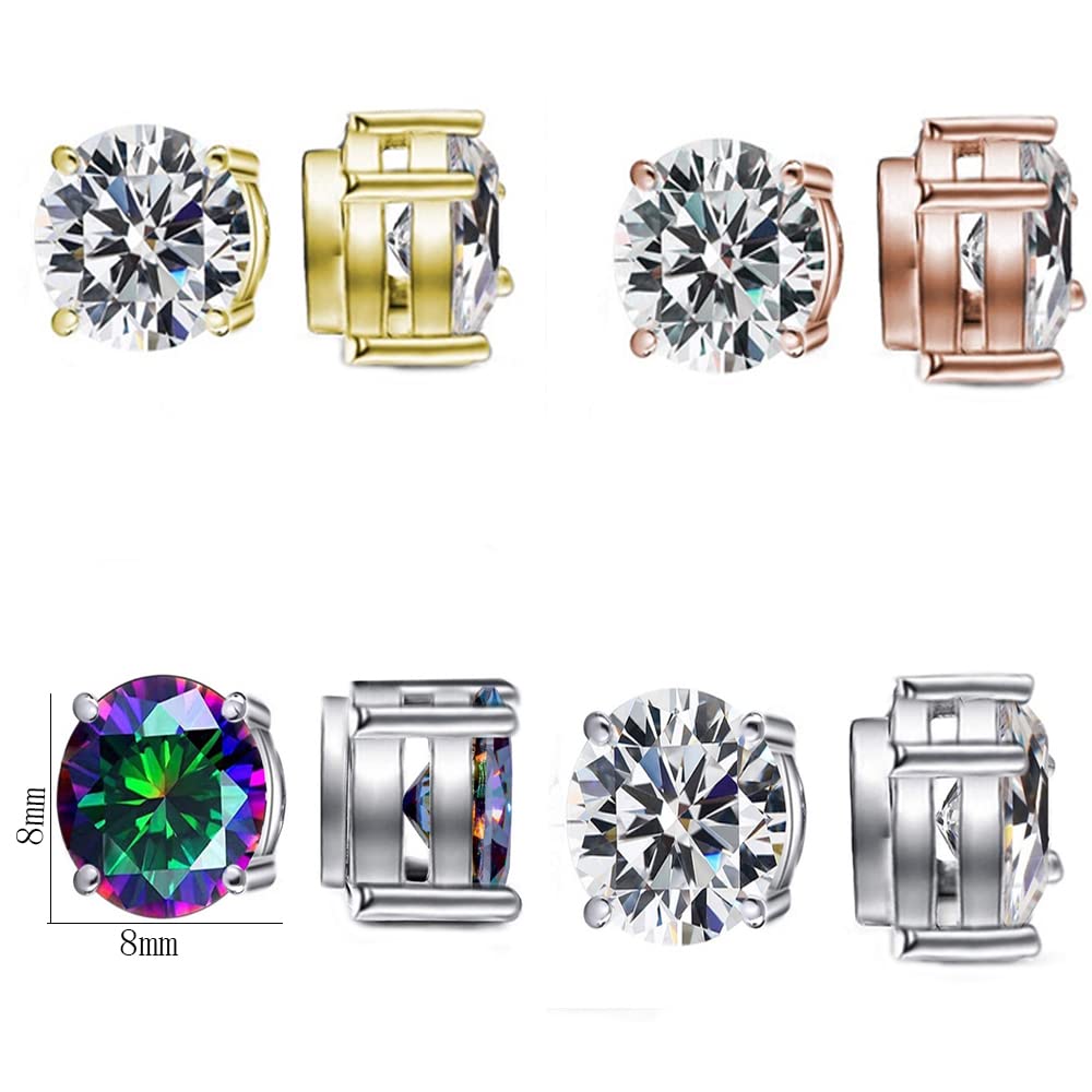 CZ Magnetic Clip-On Earrings for Men & Women - Stainless Steel Fake Diamond Studs - Non-Pierced Fashion Jewelry for Parties, Weddings & Daily Wear