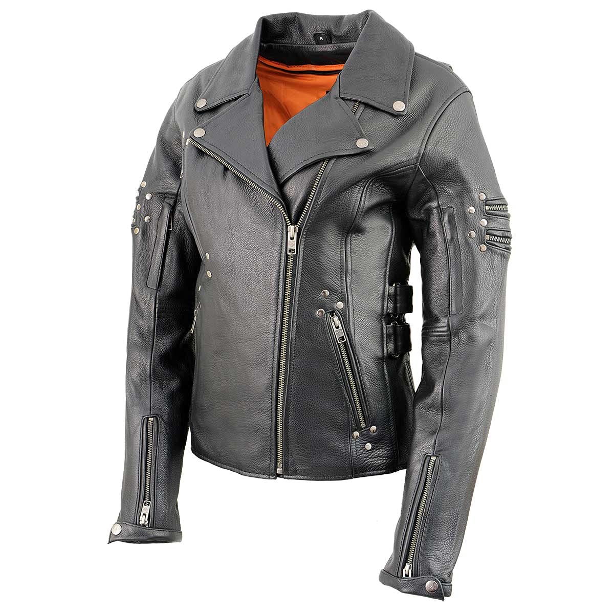 Milwaukee MLL2585 Women's Black Premium Leather Motorcycle Jacket with Rivets - Stylish & Durable Riding Gear for Harley, Cruiser & Street Bikes | Perfect for Daily Commute & Weekend Adventures